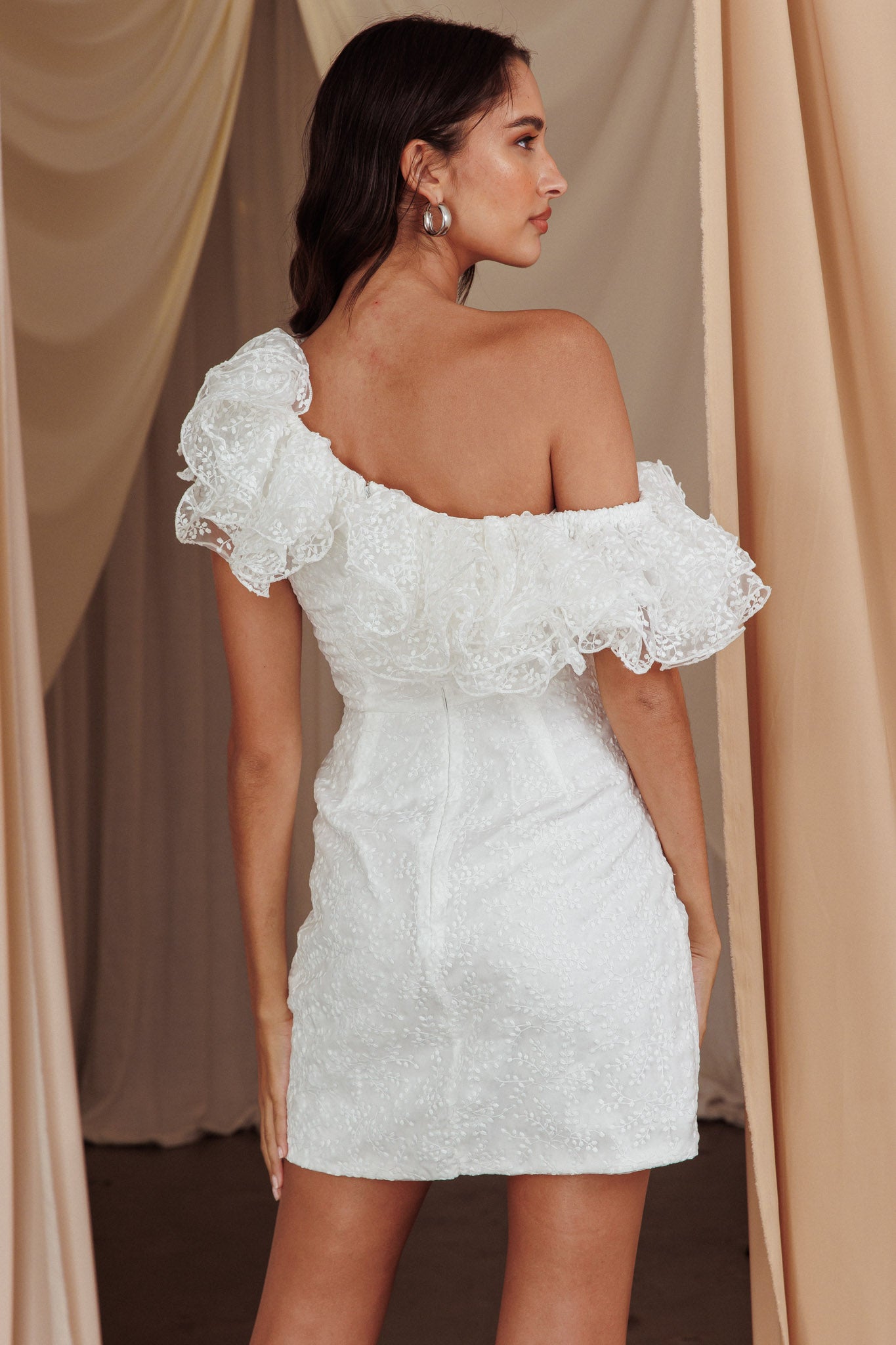 Hollyn One-Shoulder Ruffle Mini Dress White-Maymioy