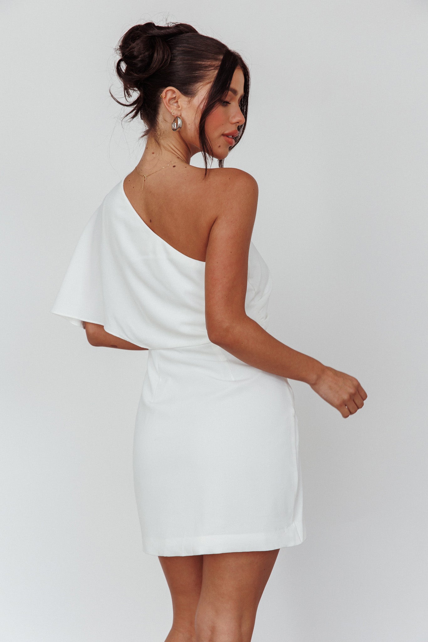 Lironne One Shoulder Mini Dress Off White-Maymioy
