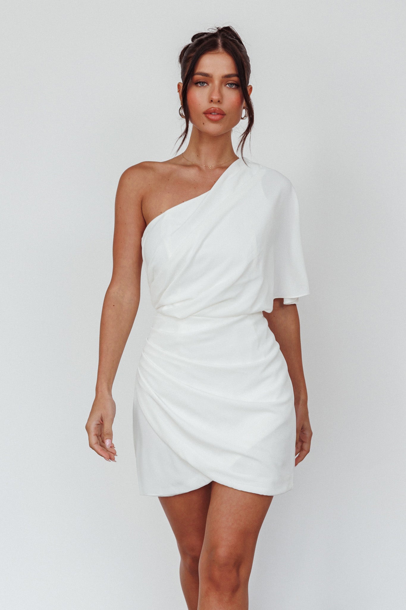 Lironne One Shoulder Mini Dress Off White-Maymioy