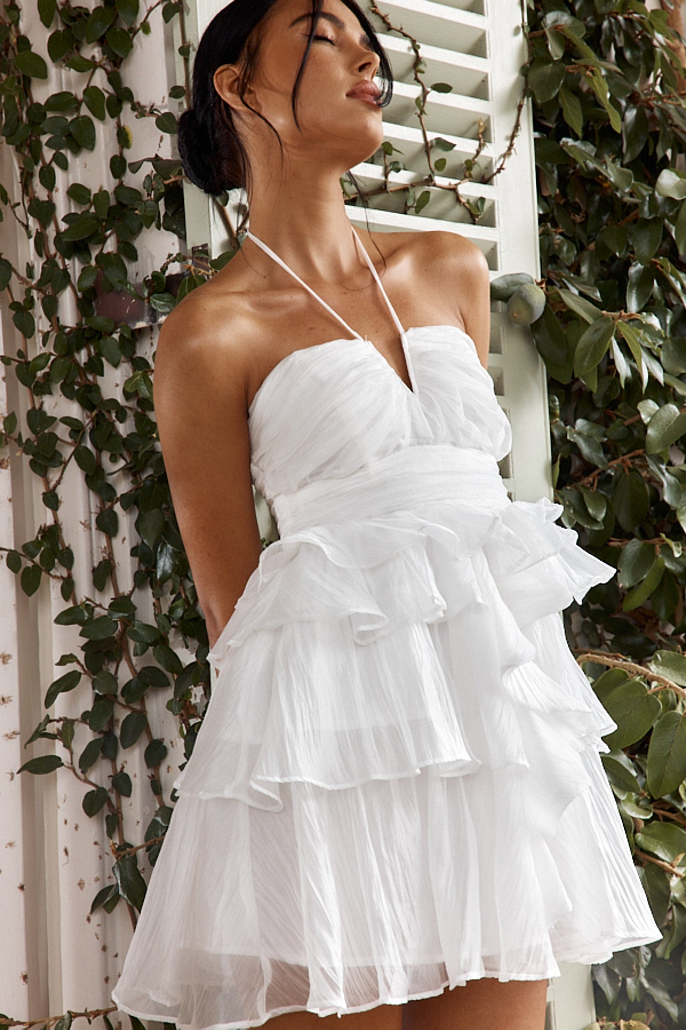 Joy Of Life Layered Ruffle Mini Dress Off White-Maymioy