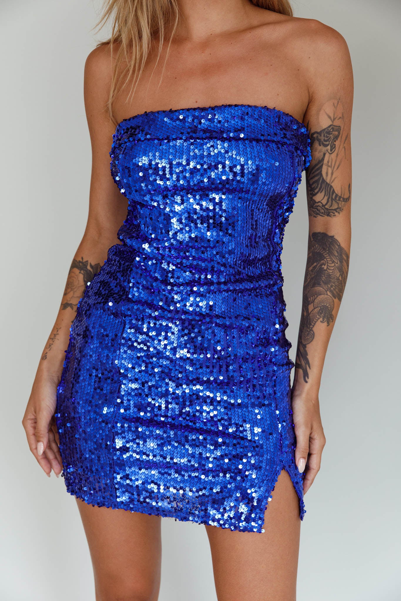 Drive Me Crazy Sequin Mini Dress Blue-Maymioy