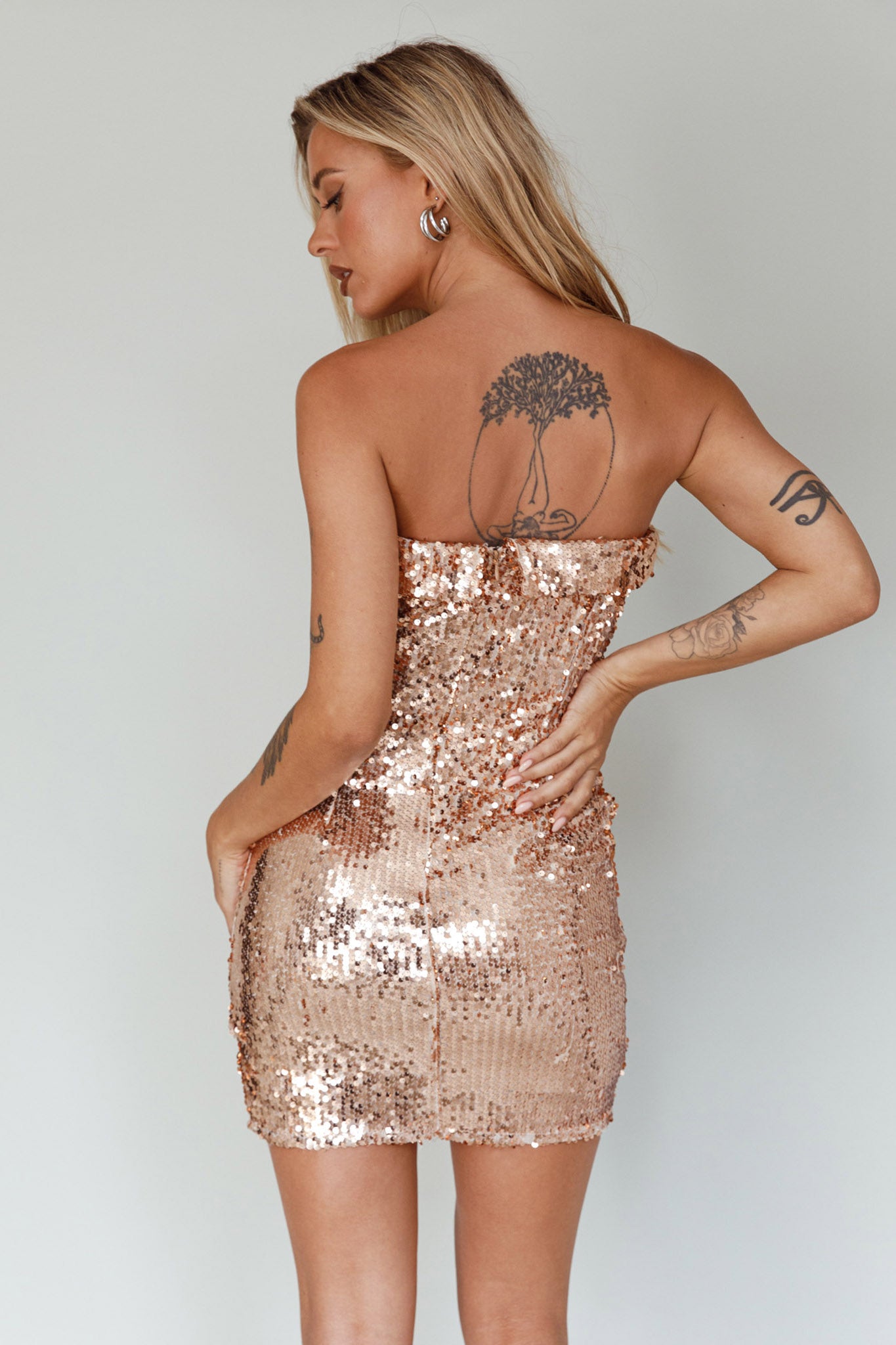 Drive Me Crazy Sequin Mini Dress Rose Gold-Maymioy