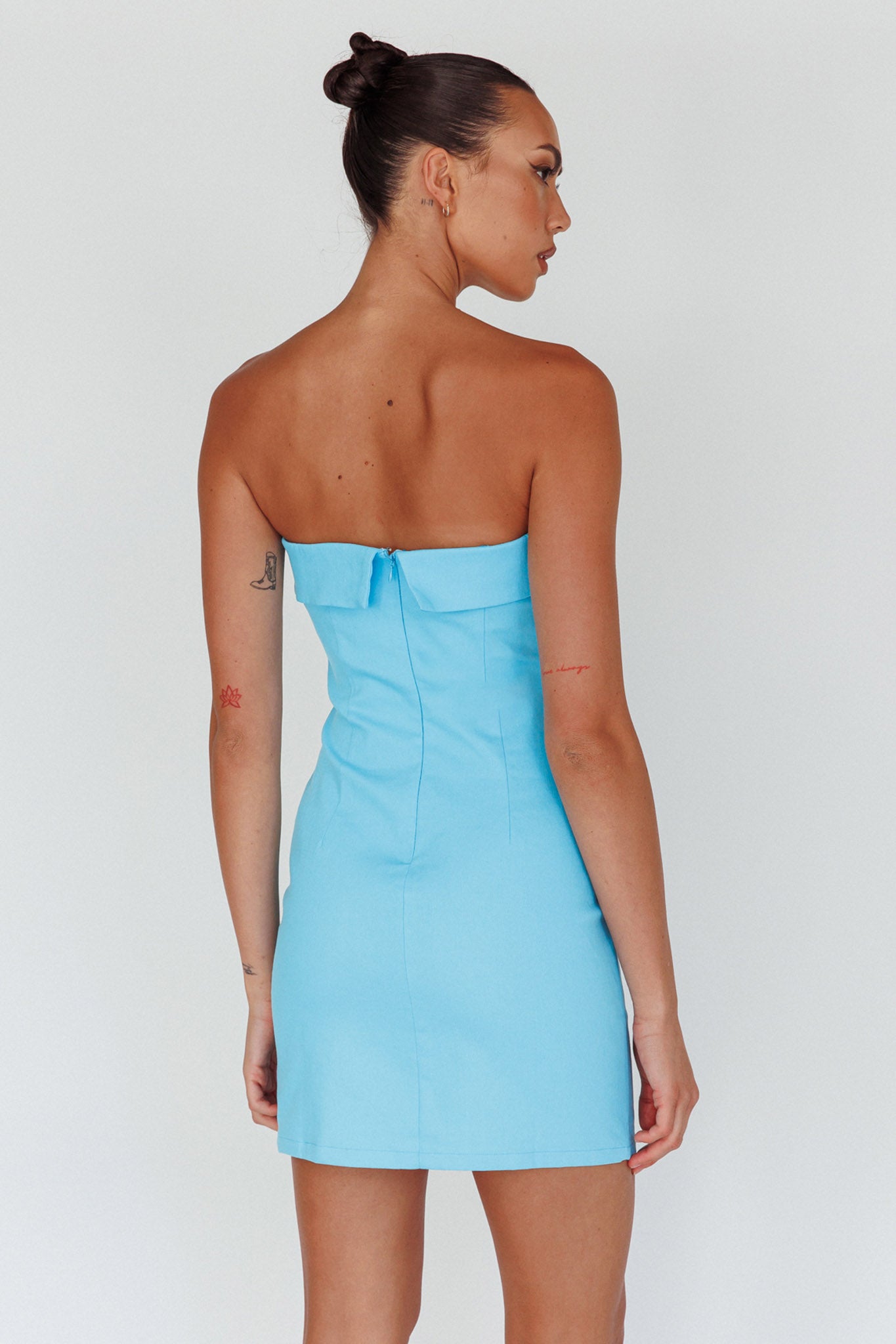 Jordi Foldover Neckline Mini Dress Aqua Blue-Maymioy