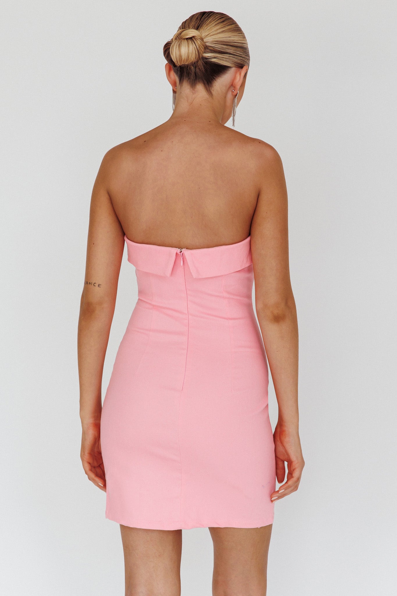 Jordi Foldover Neckline Mini Dress Baby Pink-Maymioy