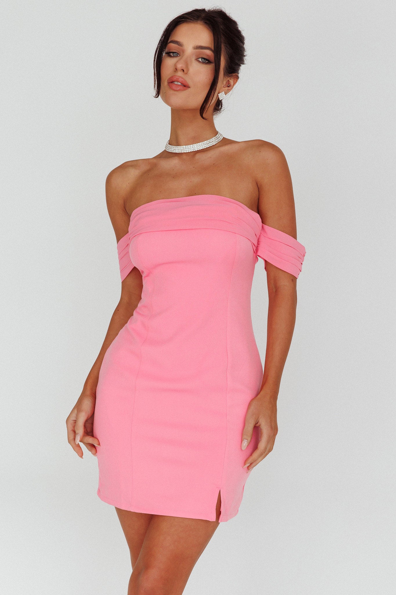 Kassie Off-Shoulder Mini Dress Sweet Pink-Maymioy