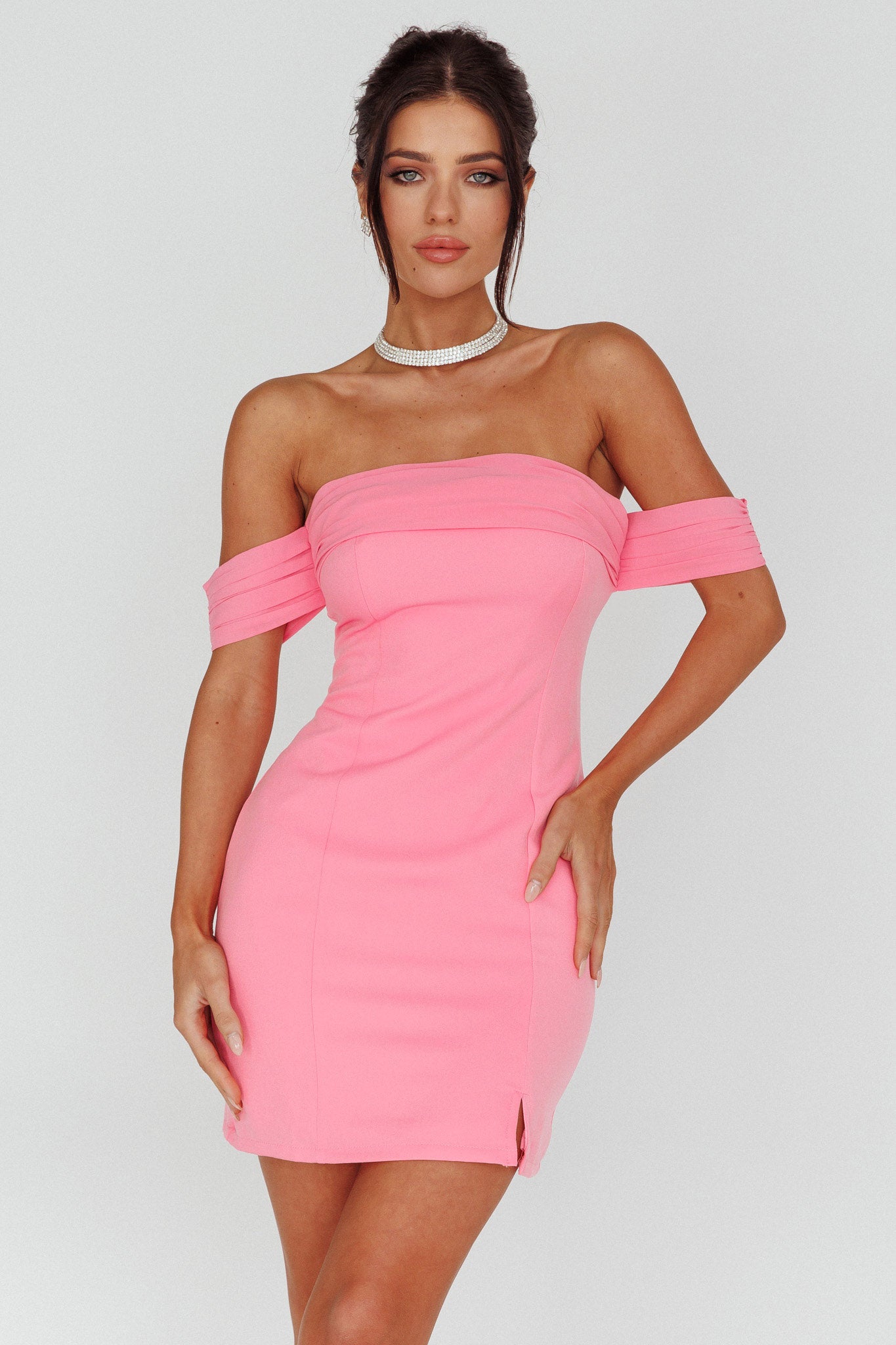 Kassie Off-Shoulder Mini Dress Sweet Pink-Maymioy