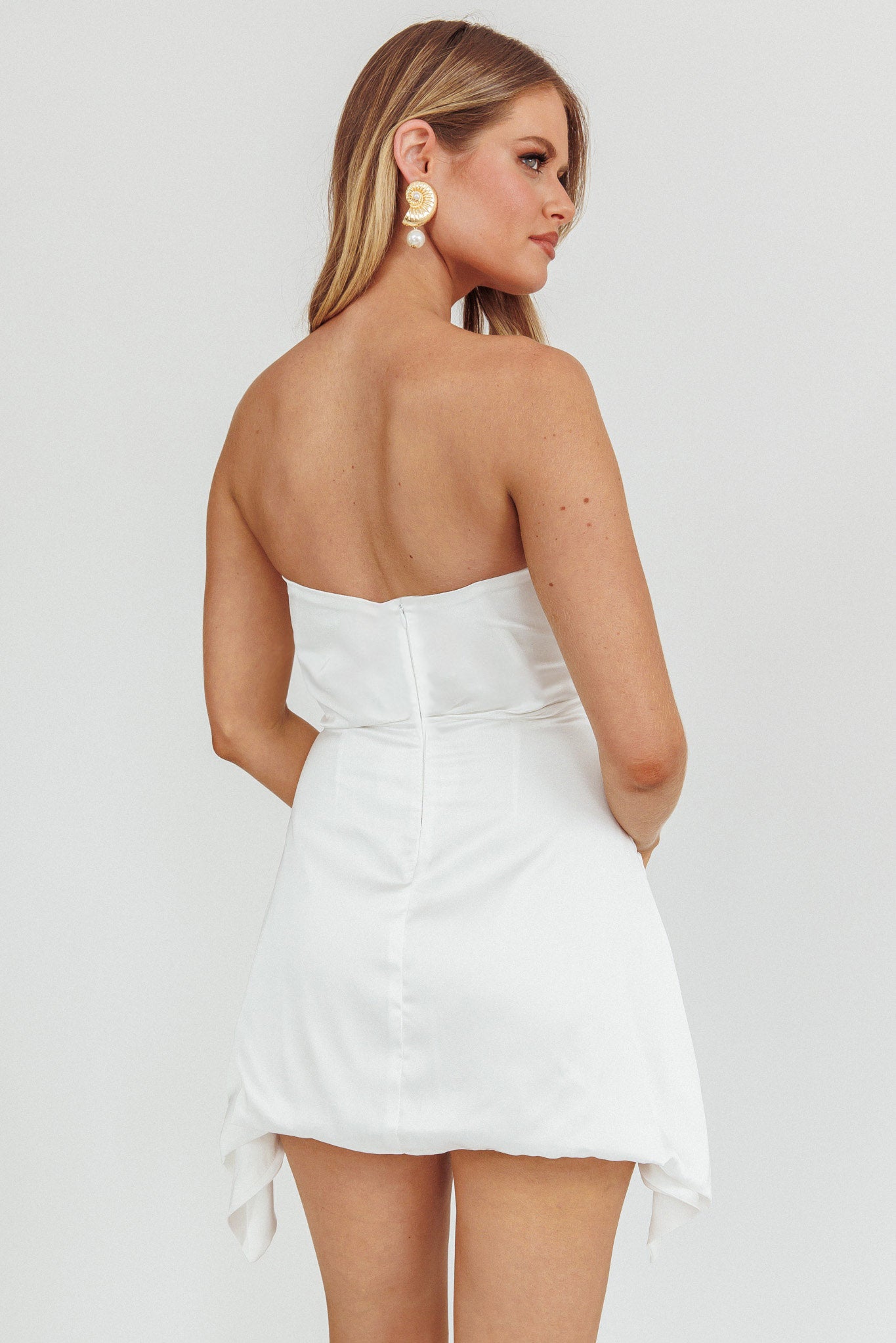 Toni Strapless Ruched Mini Dress White-Maymioy