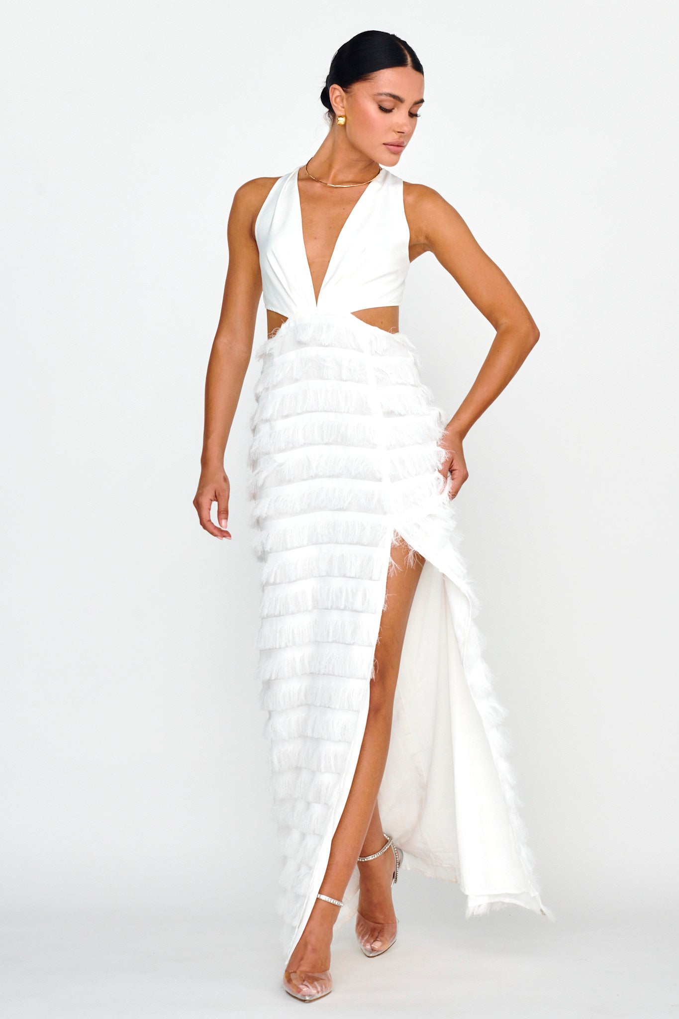 Bold Move Fringe Trim Maxi Dress Ivory-Maymioy