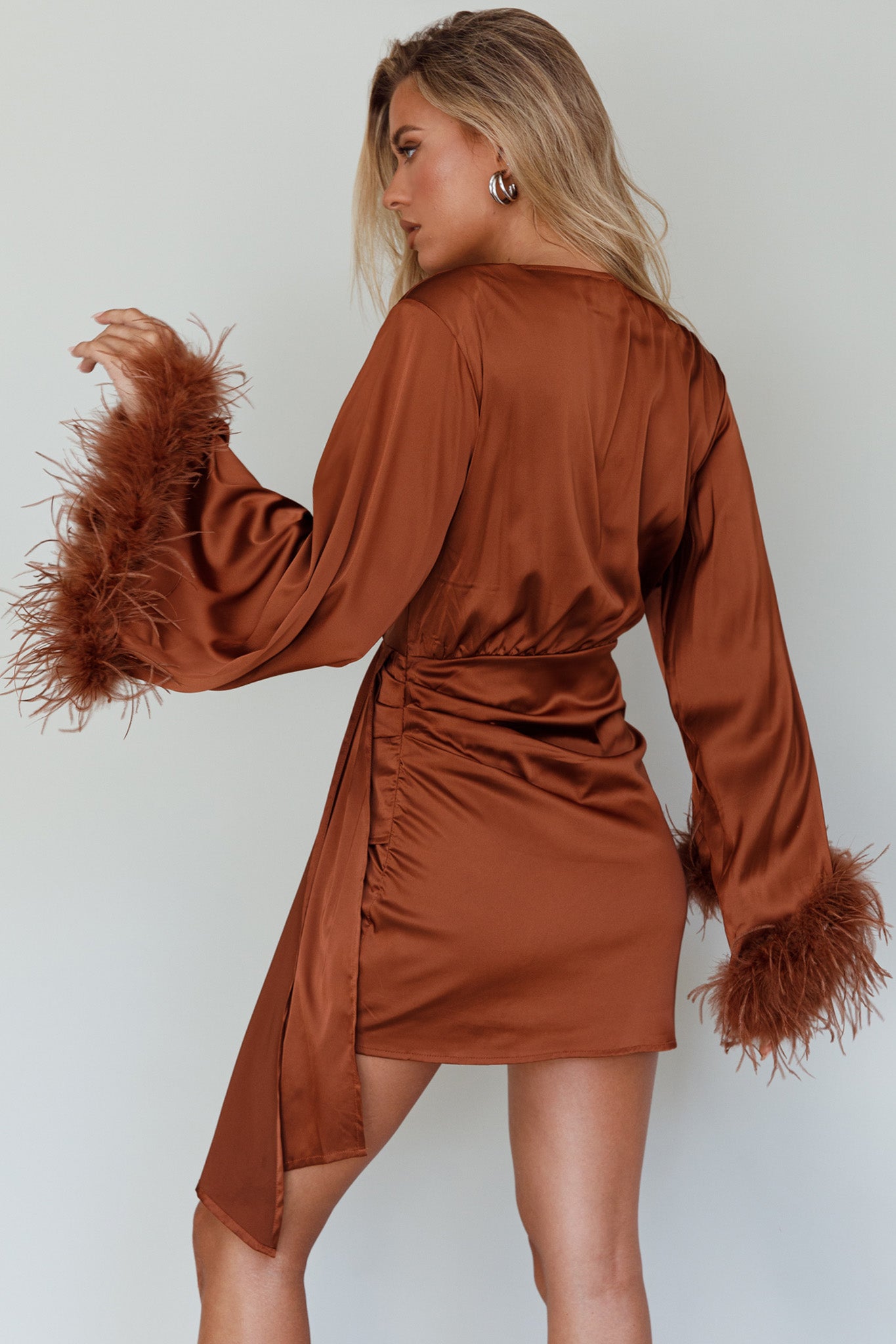 Screen Queen Feather Cuff Mini Dress Ginger-Maymioy