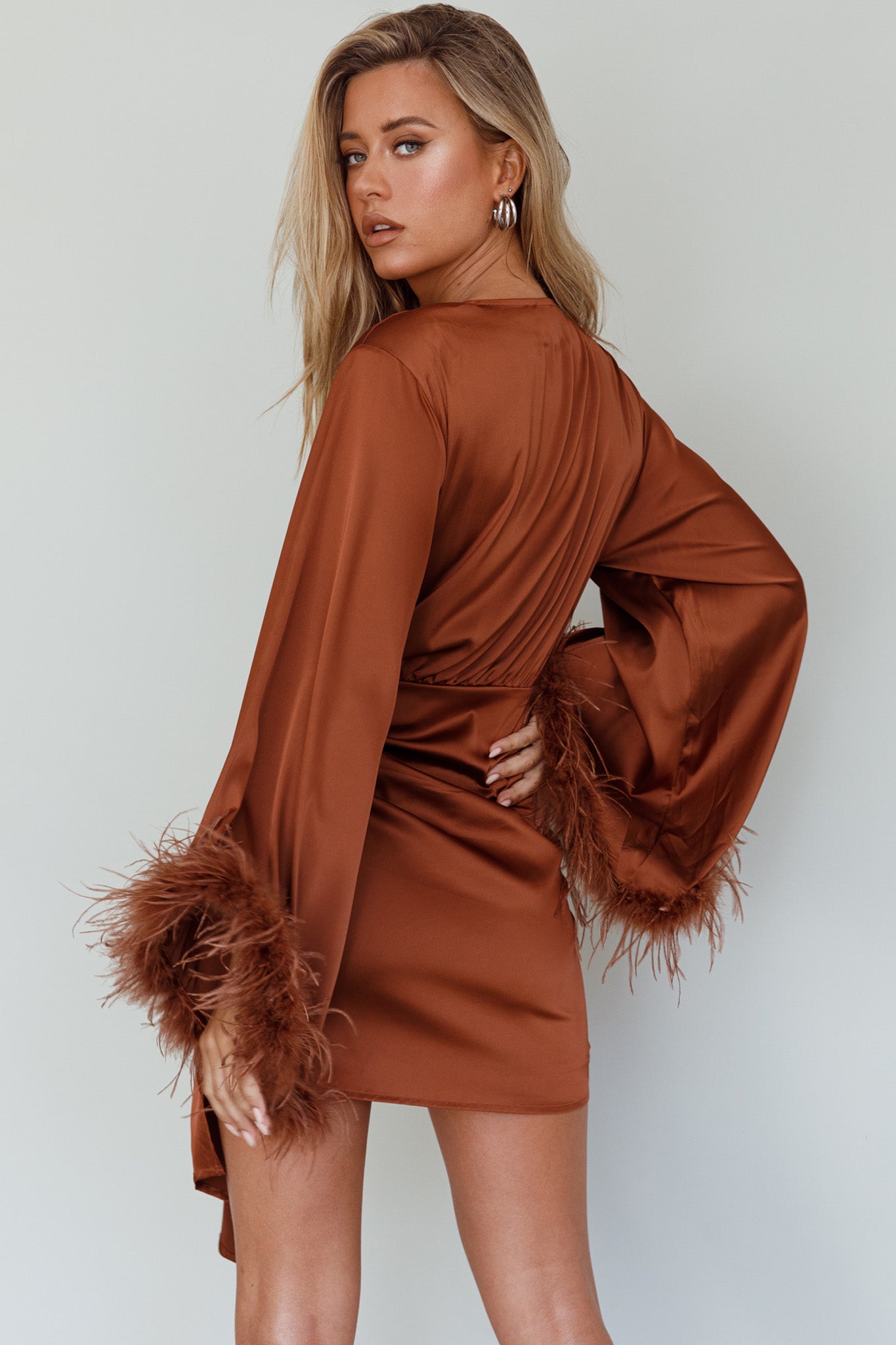 Screen Queen Feather Cuff Mini Dress Ginger-Maymioy
