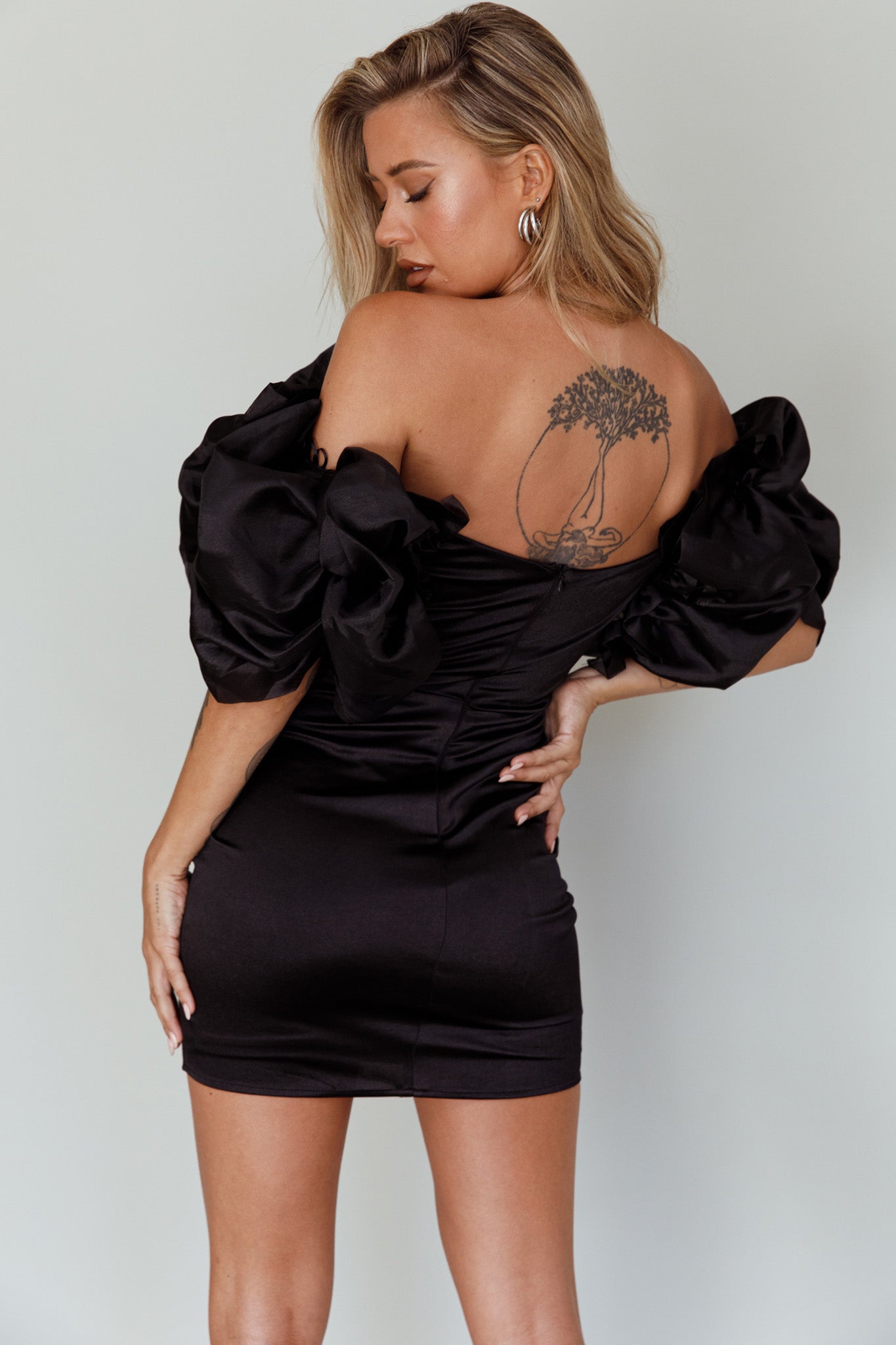 Manhattan Moment Off Shoulder Mini Dress Black-Maymioy