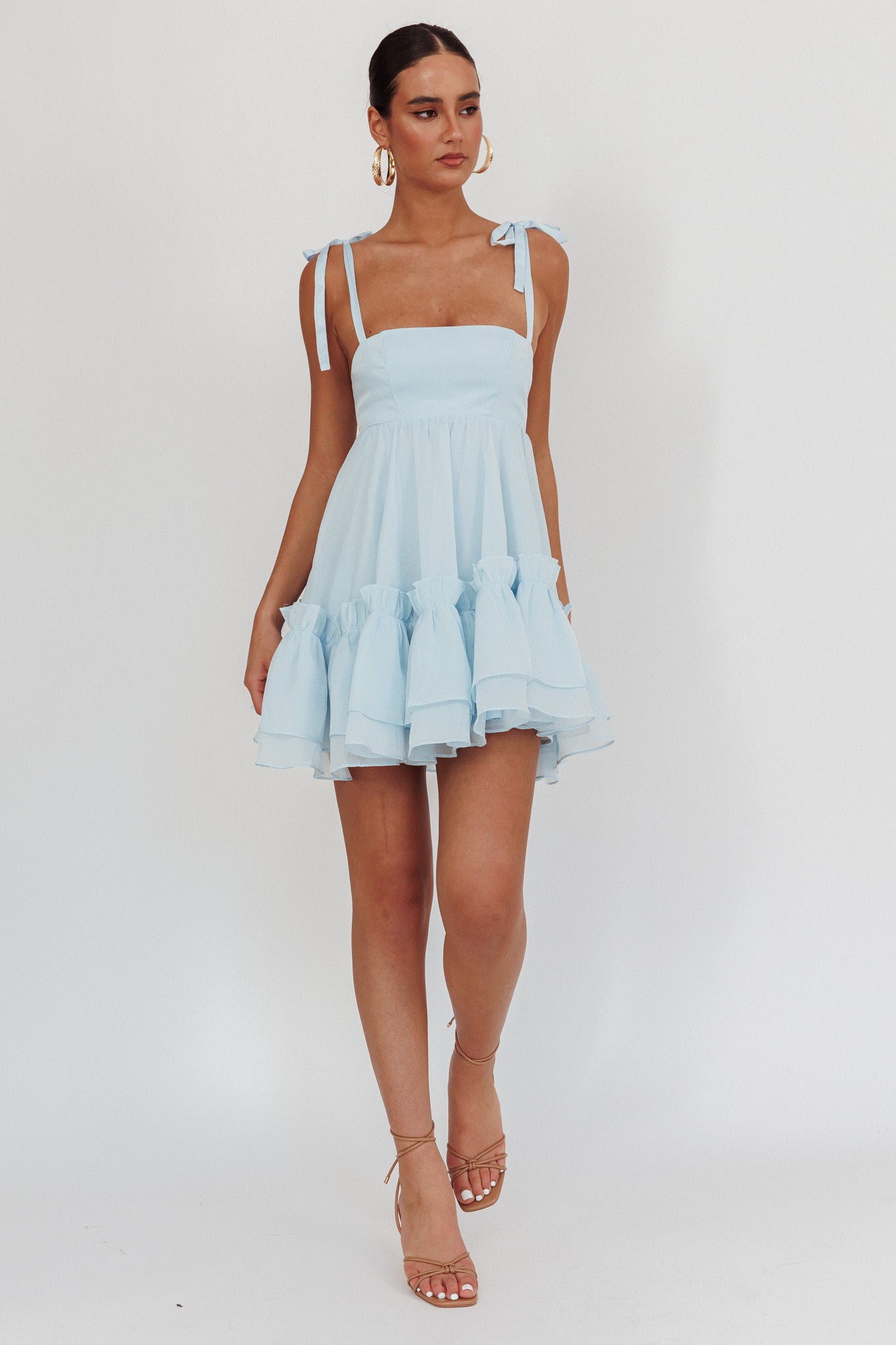 Dream Chaser Frill Hem Babydoll Dress Blue-Maymioy