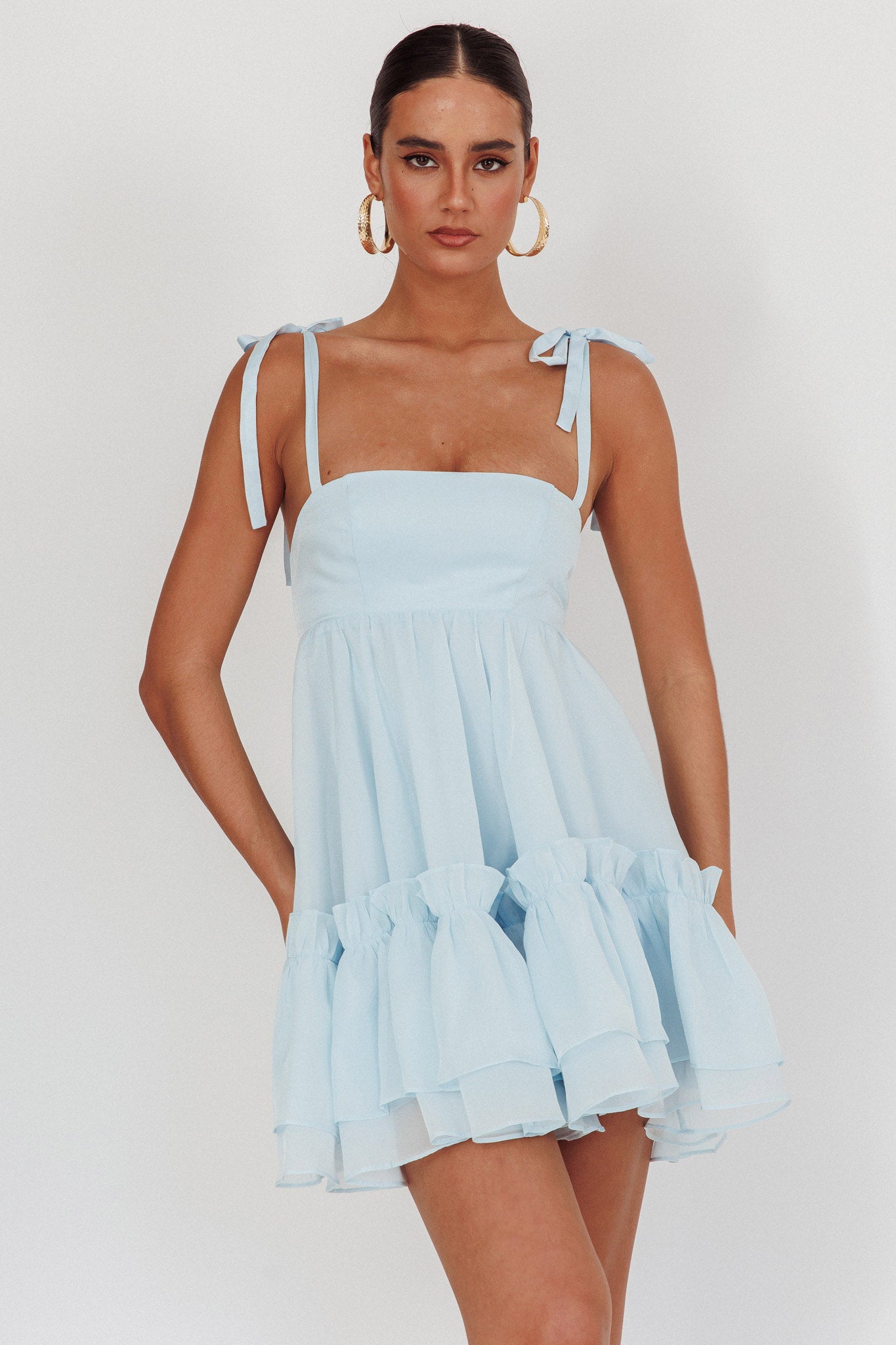 Dream Chaser Frill Hem Babydoll Dress Blue-Maymioy