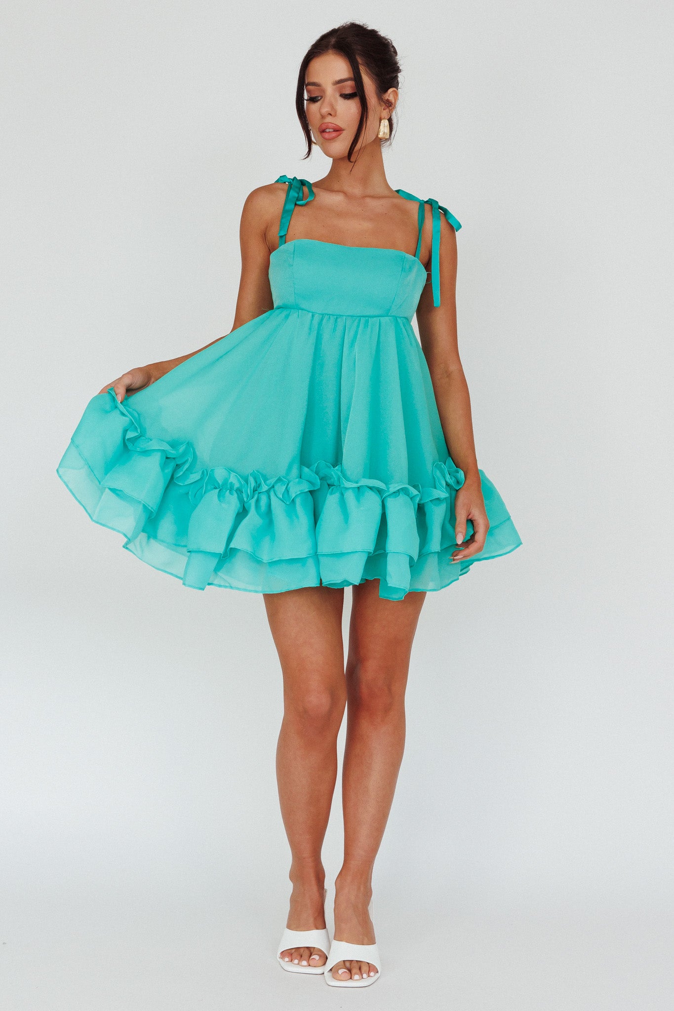 Dream Chaser Frill Hem Babydoll Dress Green-Maymioy