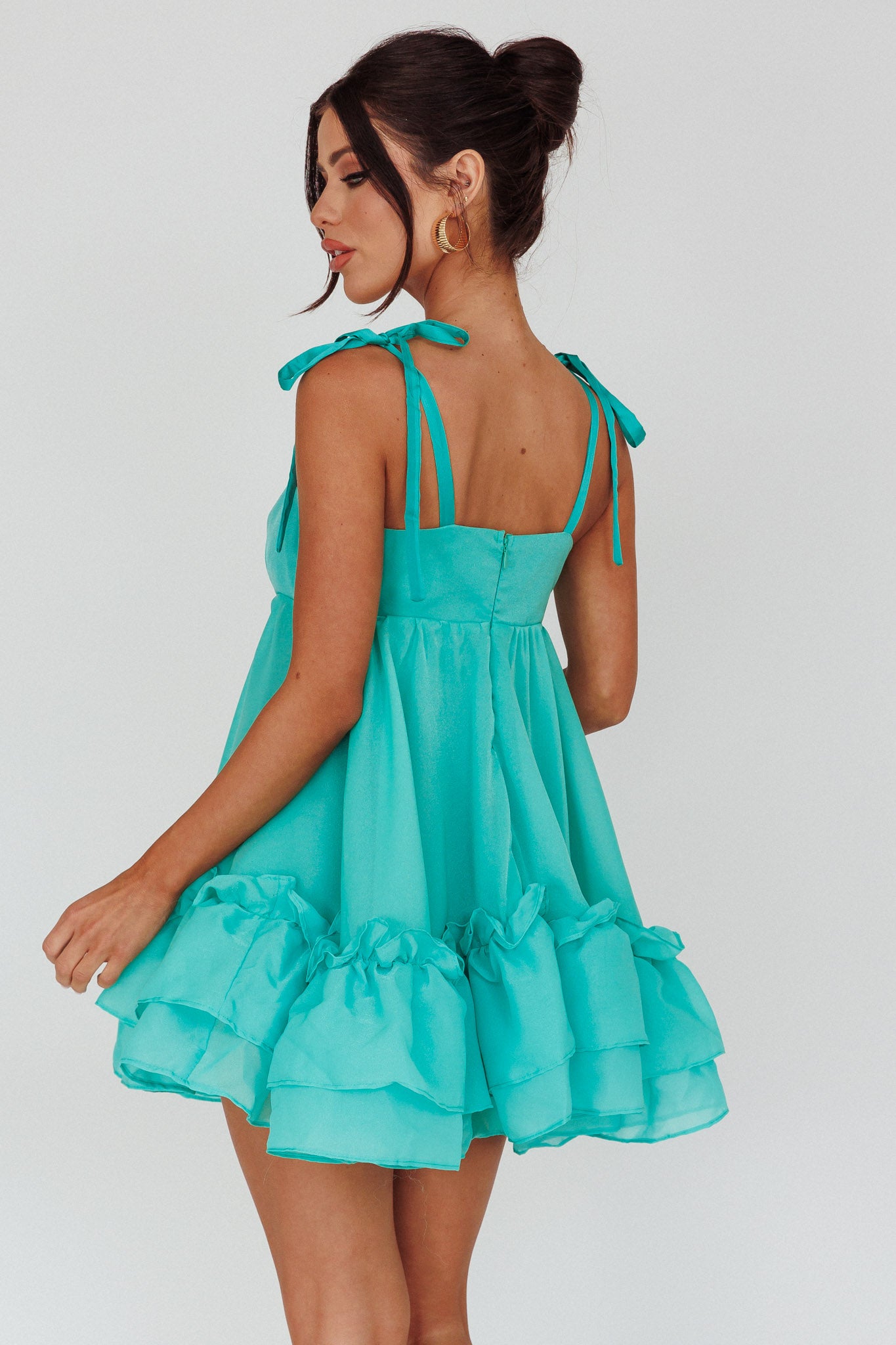 Dream Chaser Frill Hem Babydoll Dress Green-Maymioy