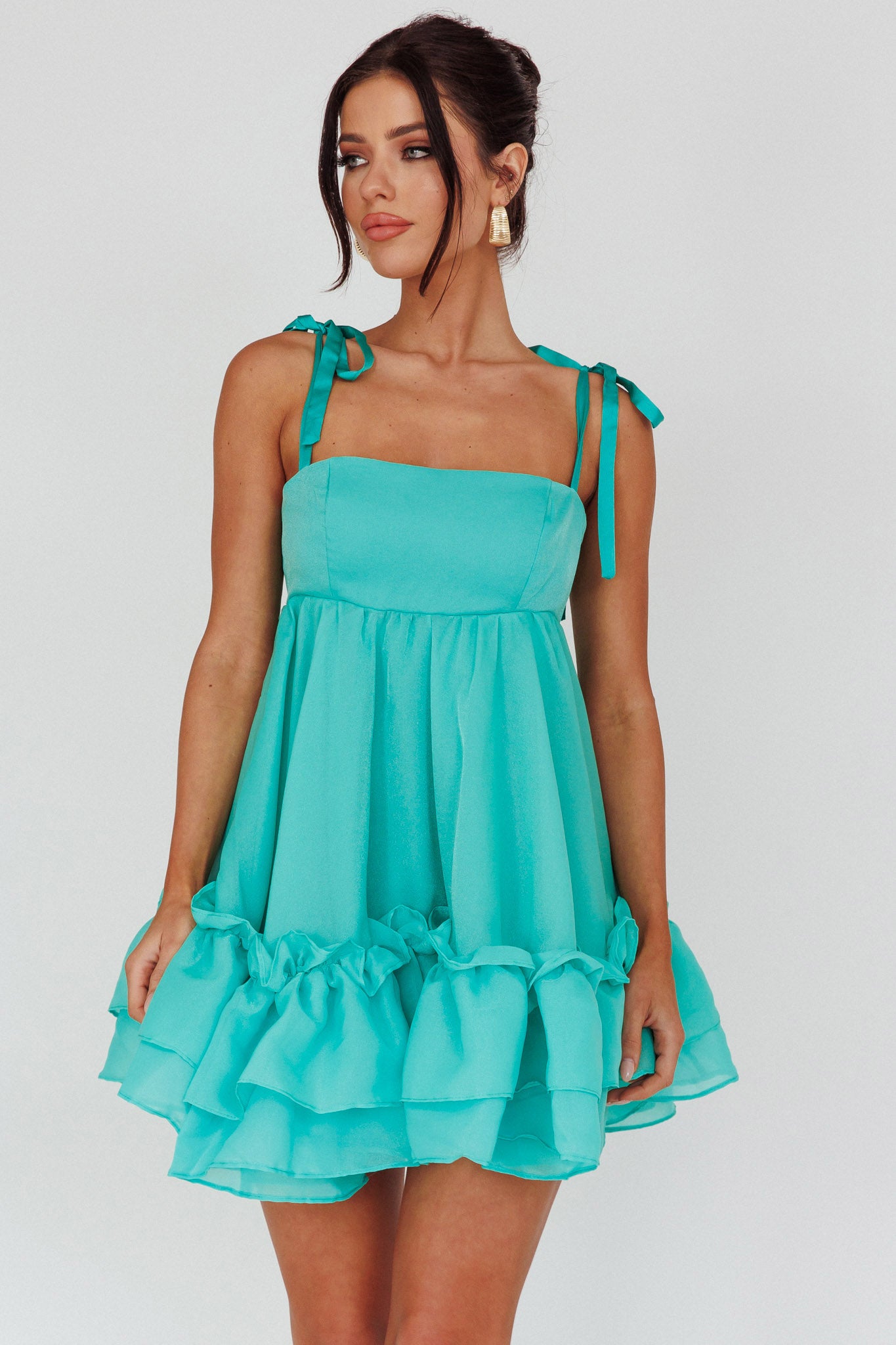 Dream Chaser Frill Hem Babydoll Dress Green-Maymioy