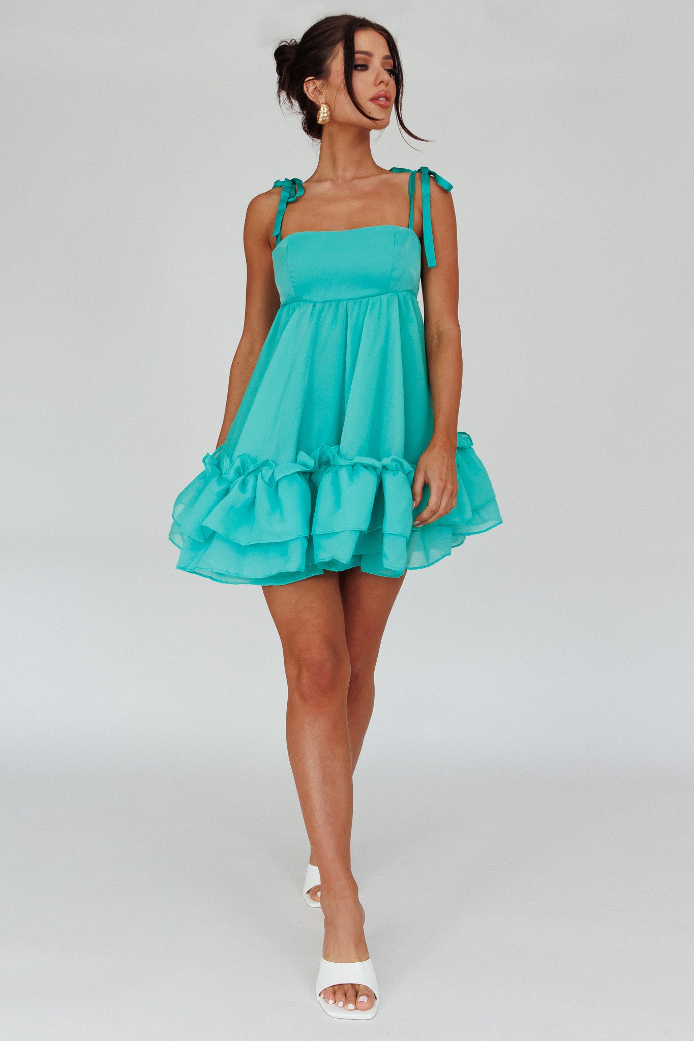 Dream Chaser Frill Hem Babydoll Dress Green-Maymioy