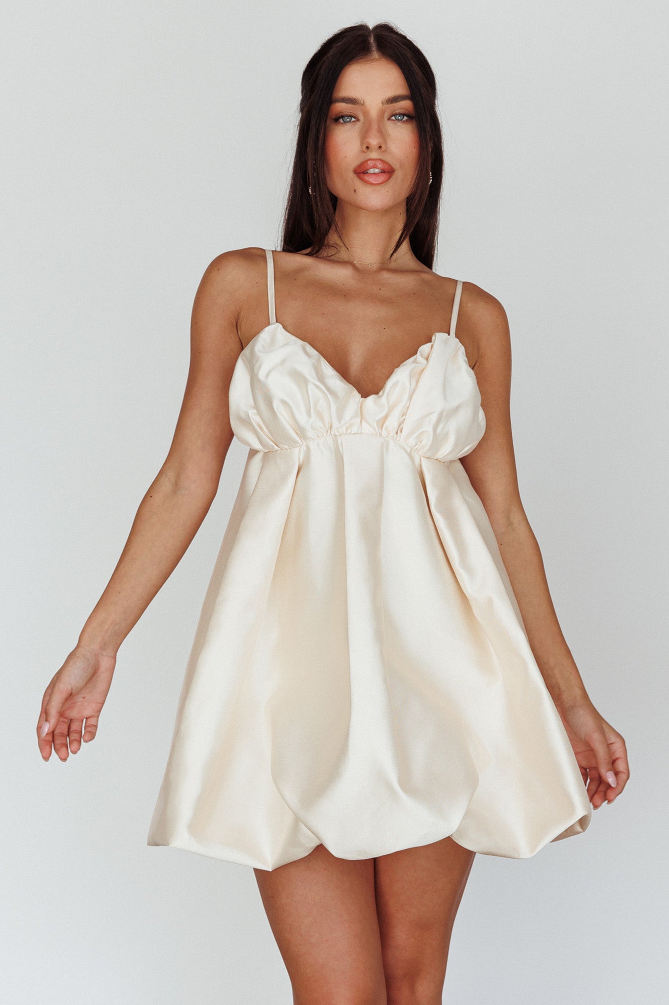 Cannes Hardly Wait Puffed Hem Mini Dress Vanilla-Maymioy