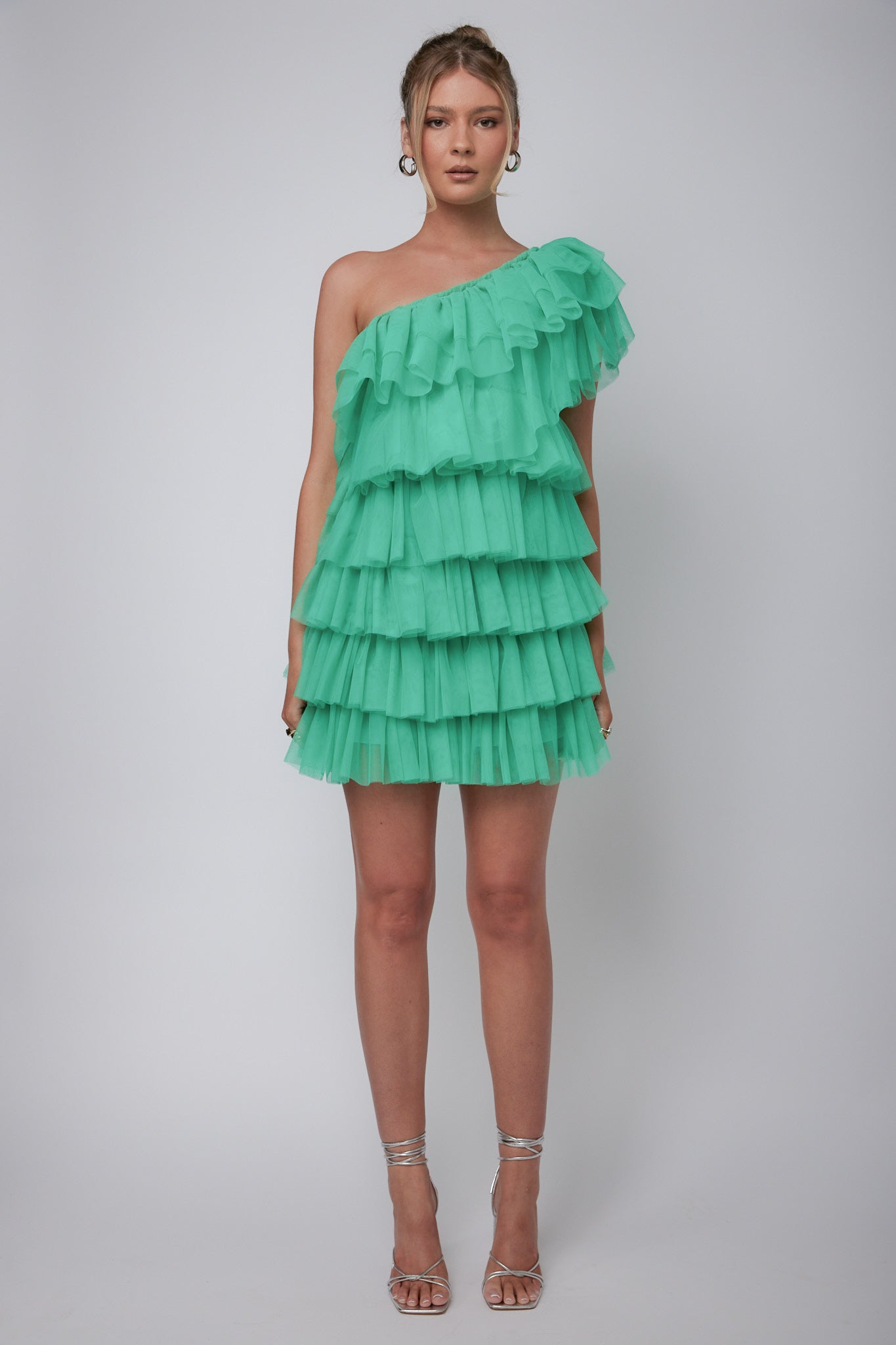 Tomi Layered Frill One-Shoulder Mini Dress Spearmint-Maymioy