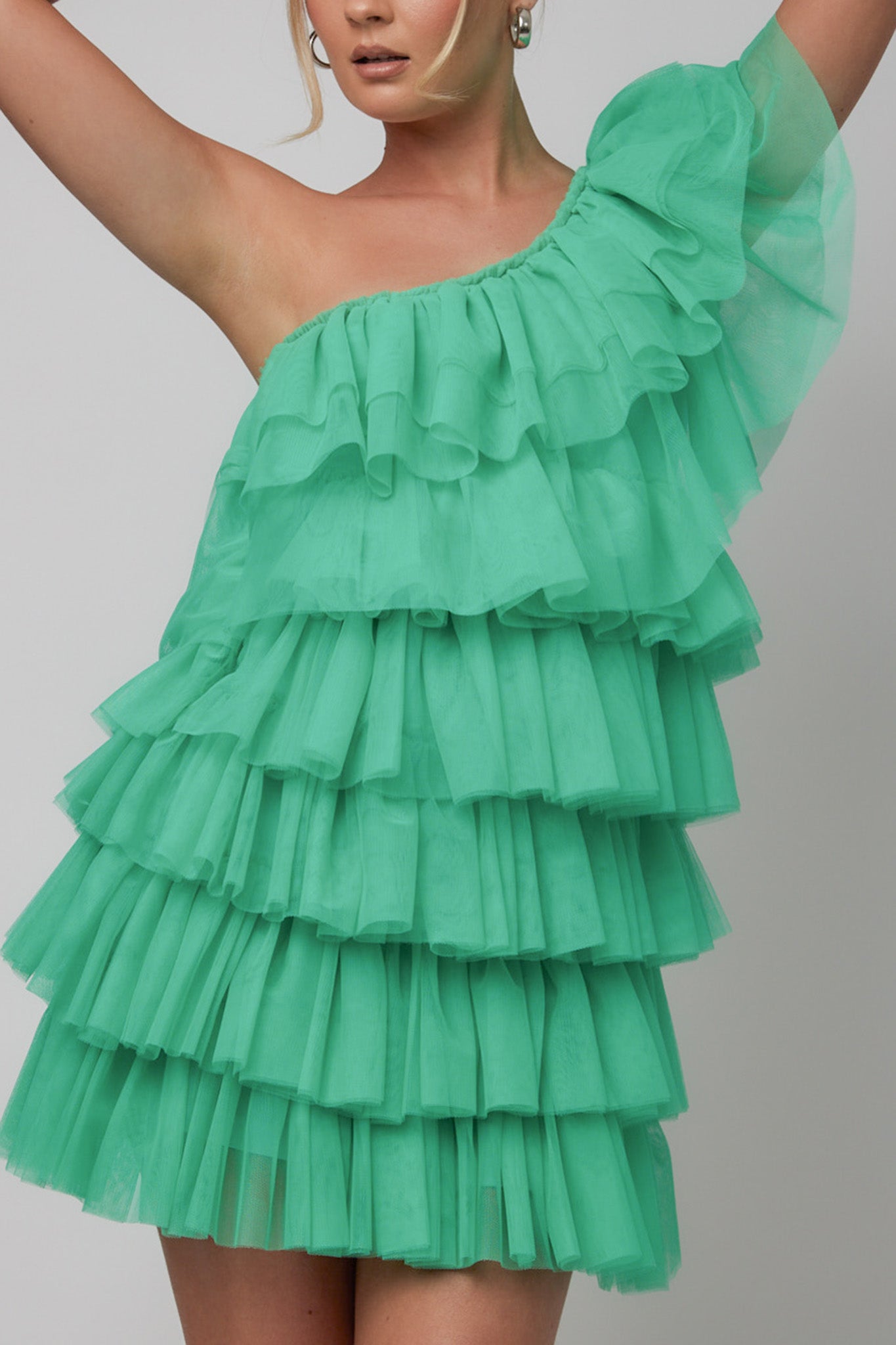 Tomi Layered Frill One-Shoulder Mini Dress Spearmint-Maymioy
