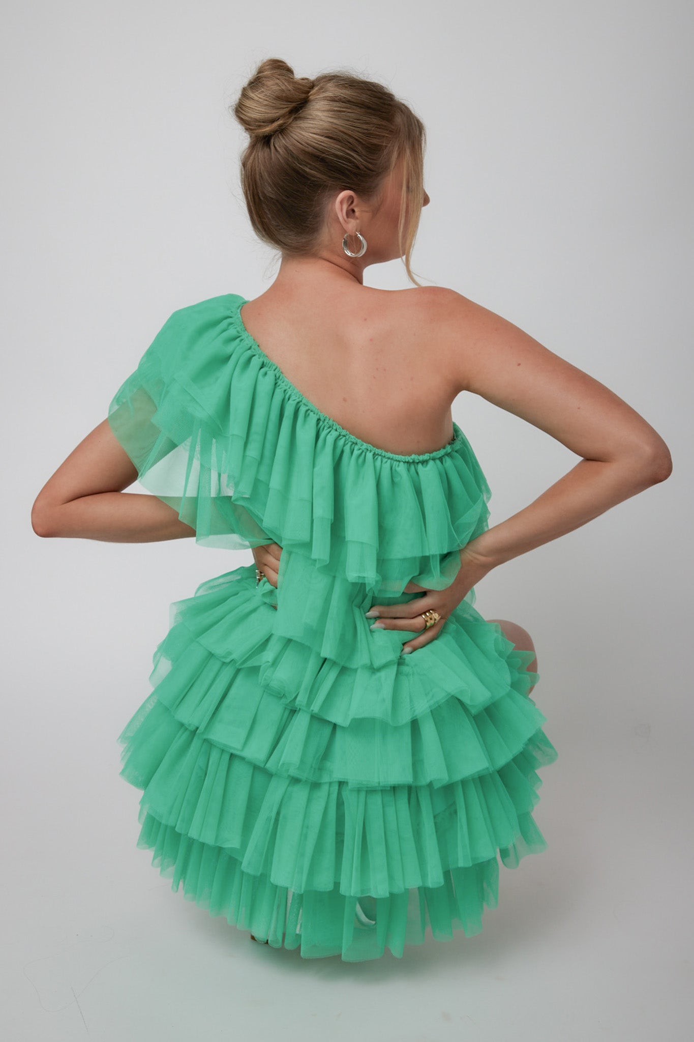 Tomi Layered Frill One-Shoulder Mini Dress Spearmint-Maymioy