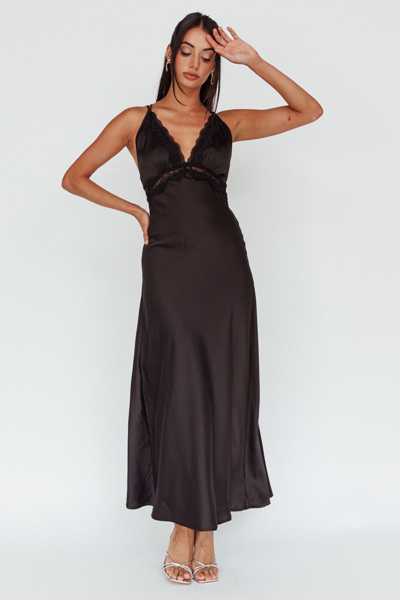 Signature Lace Trim Midi Dress Black-Maymioy