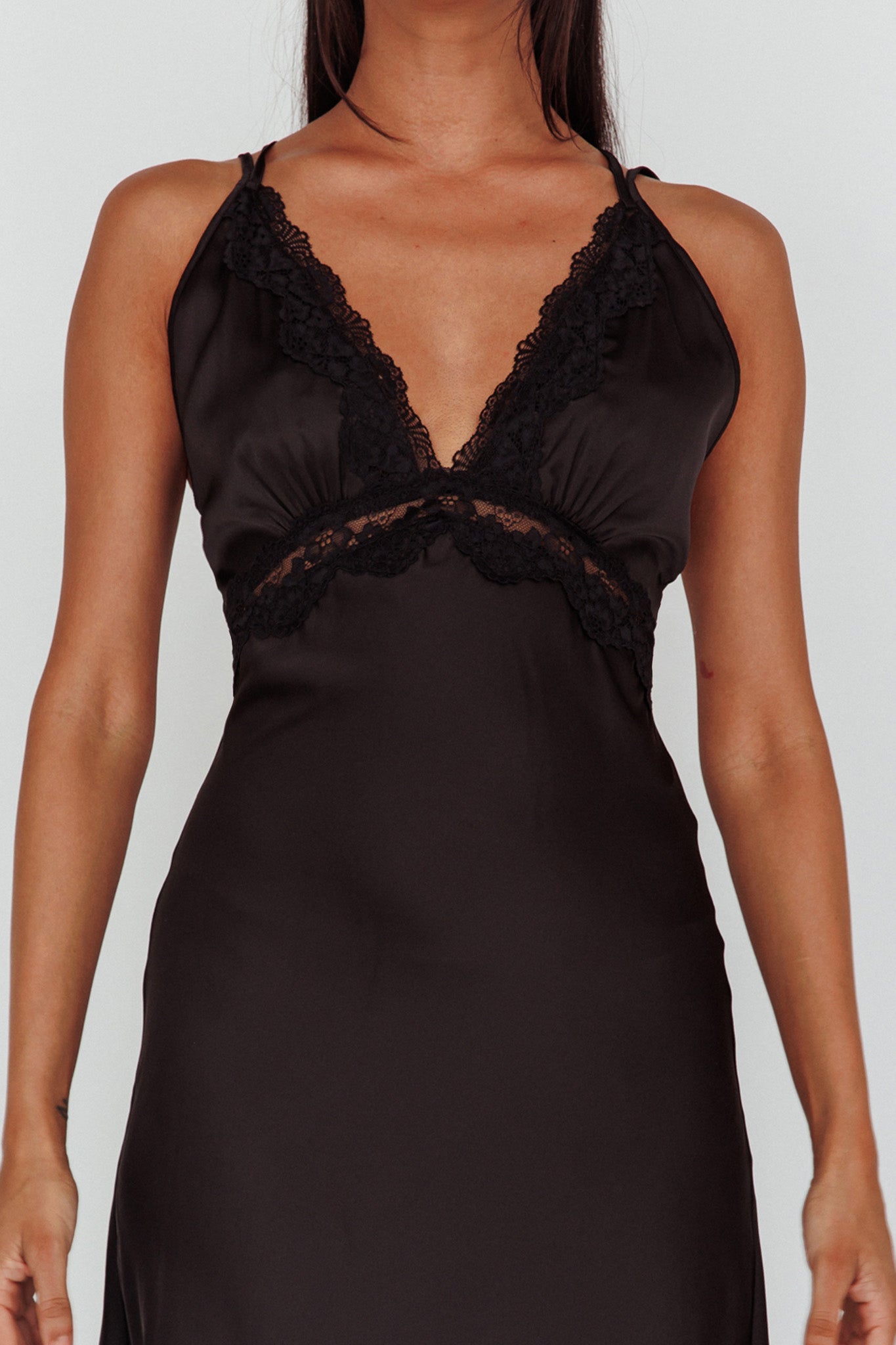 Signature Lace Trim Midi Dress Black-Maymioy