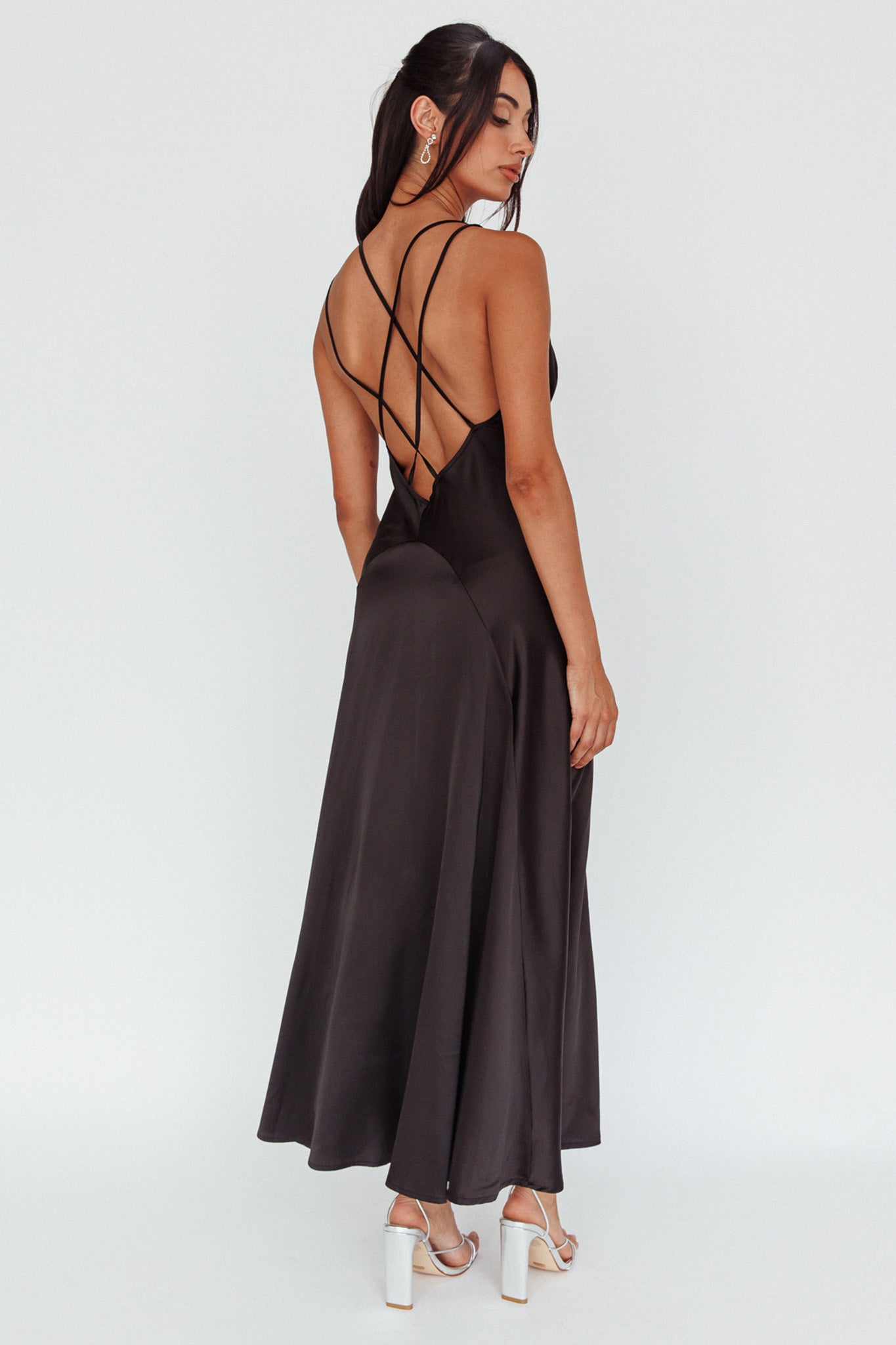 Signature Lace Trim Midi Dress Black-Maymioy