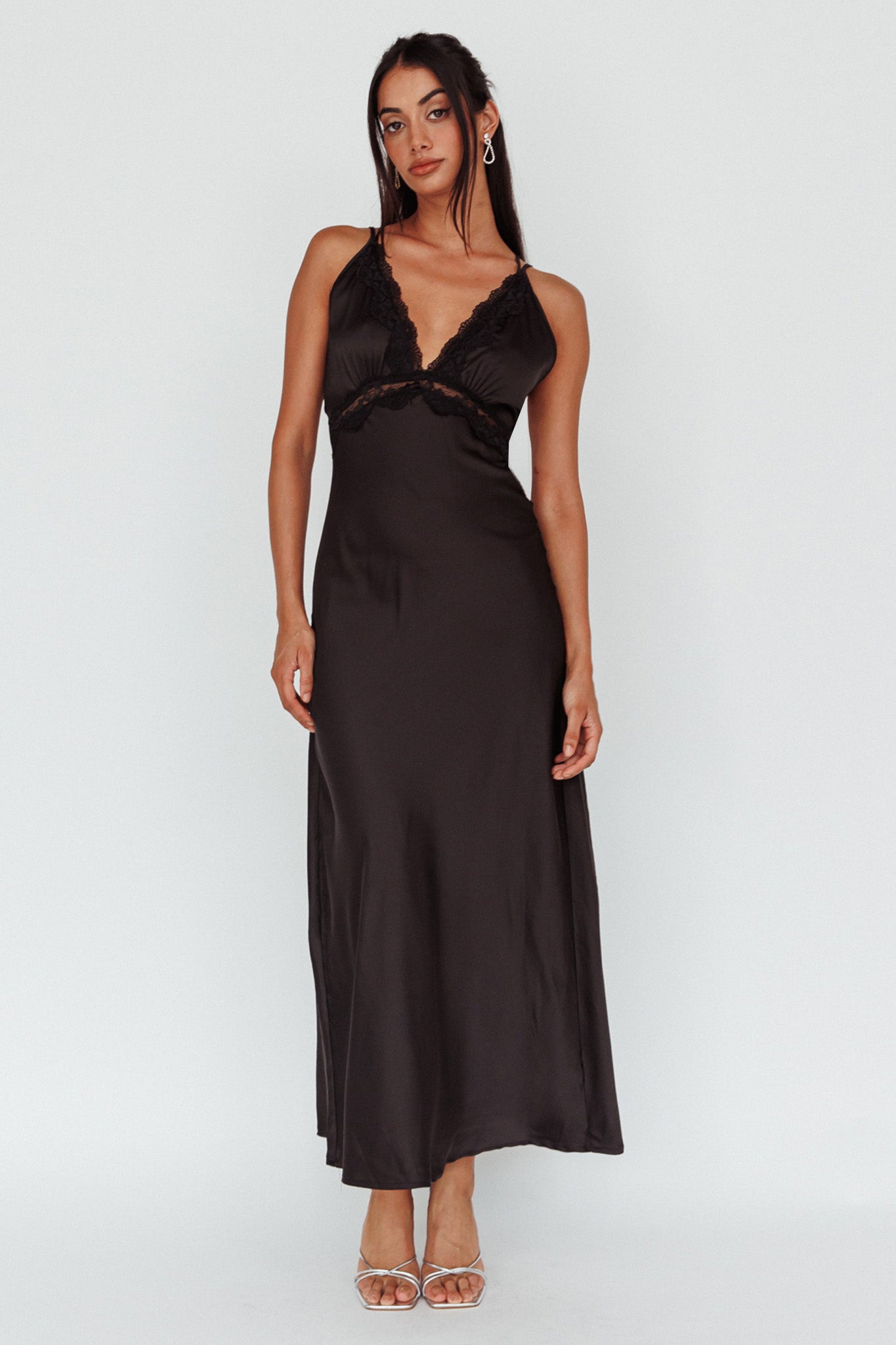 Signature Lace Trim Midi Dress Black-Maymioy