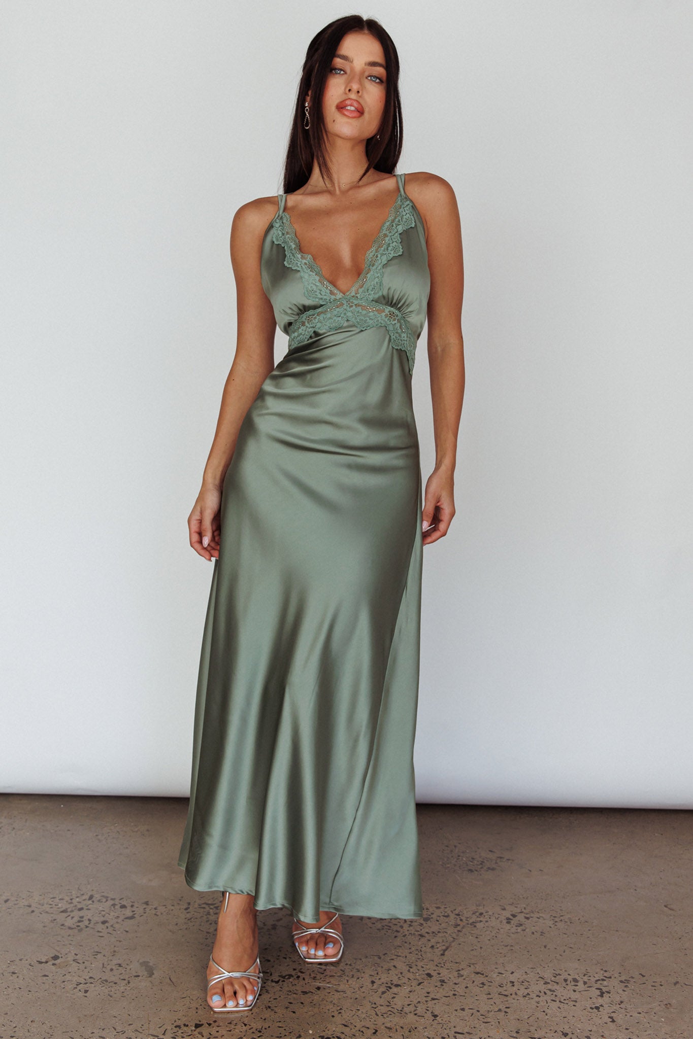 Signature Lace Trim Midi Dress Sage-Maymioy