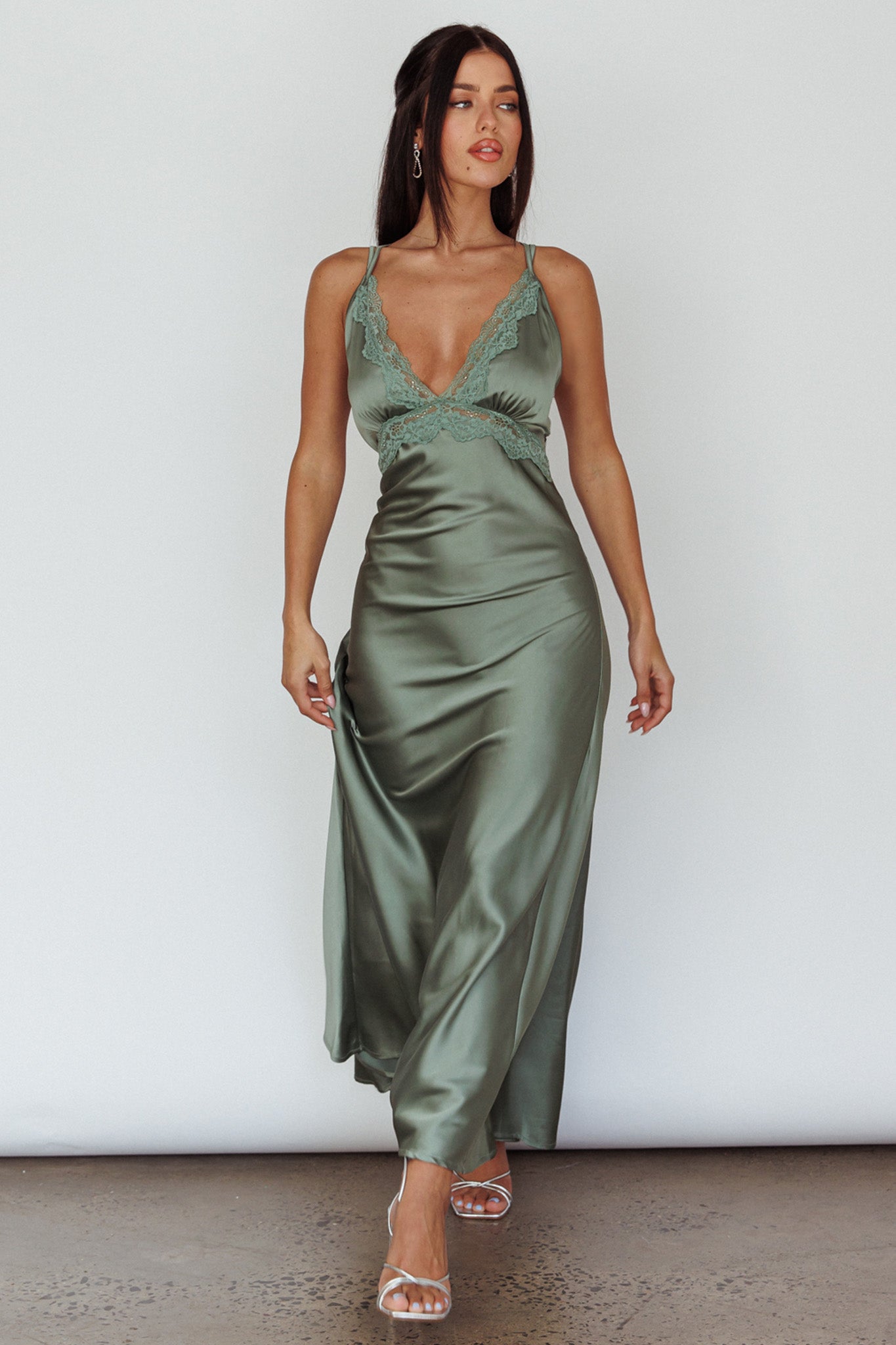 Signature Lace Trim Midi Dress Sage-Maymioy