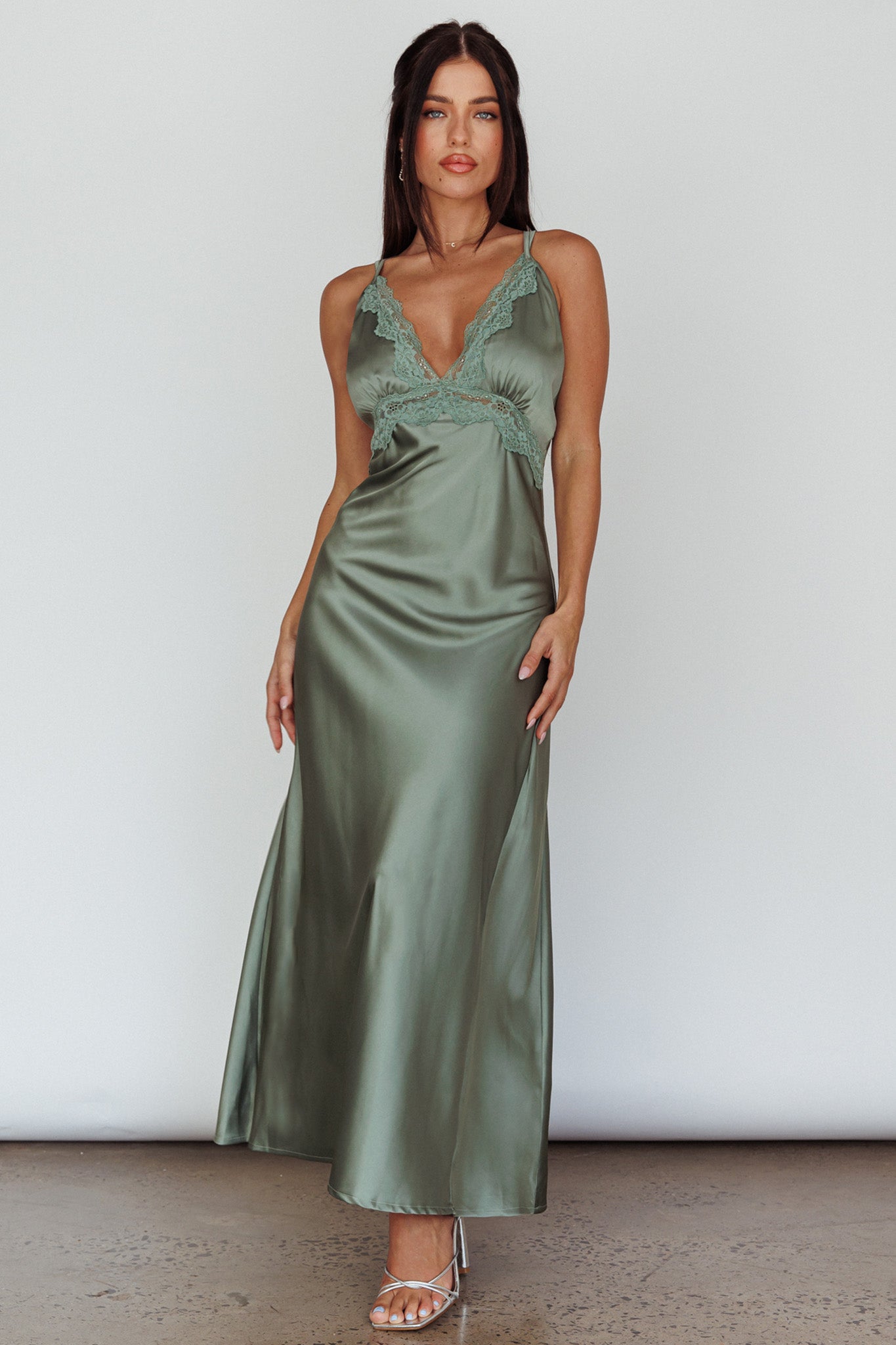 Signature Lace Trim Midi Dress Sage-Maymioy