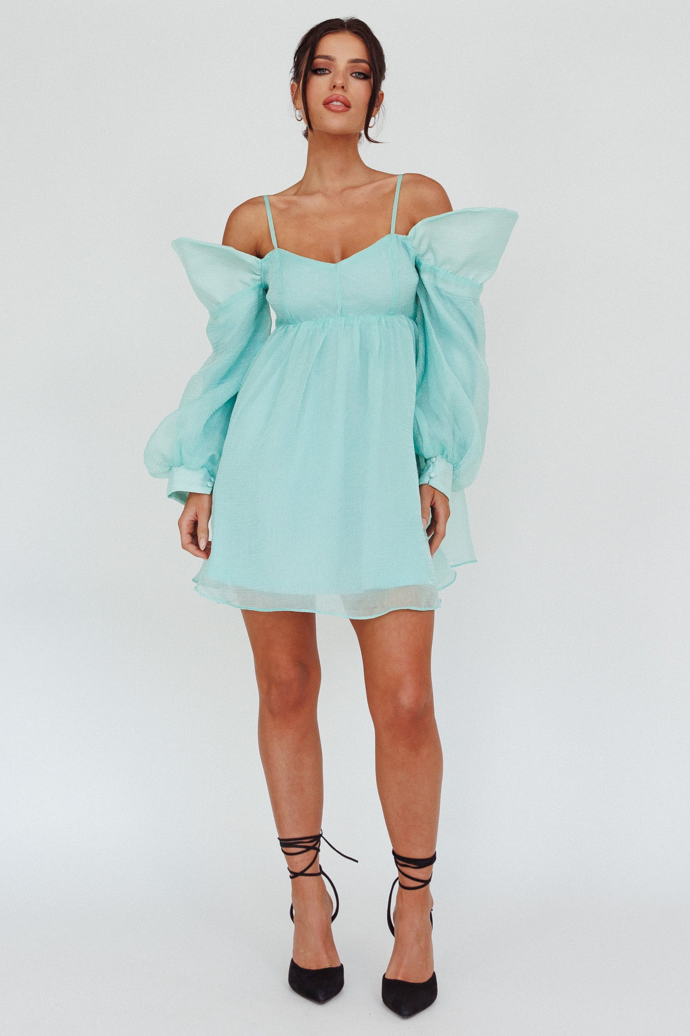 Yasi Long Sleeve Babydoll Mini Dress Mint-Maymioy