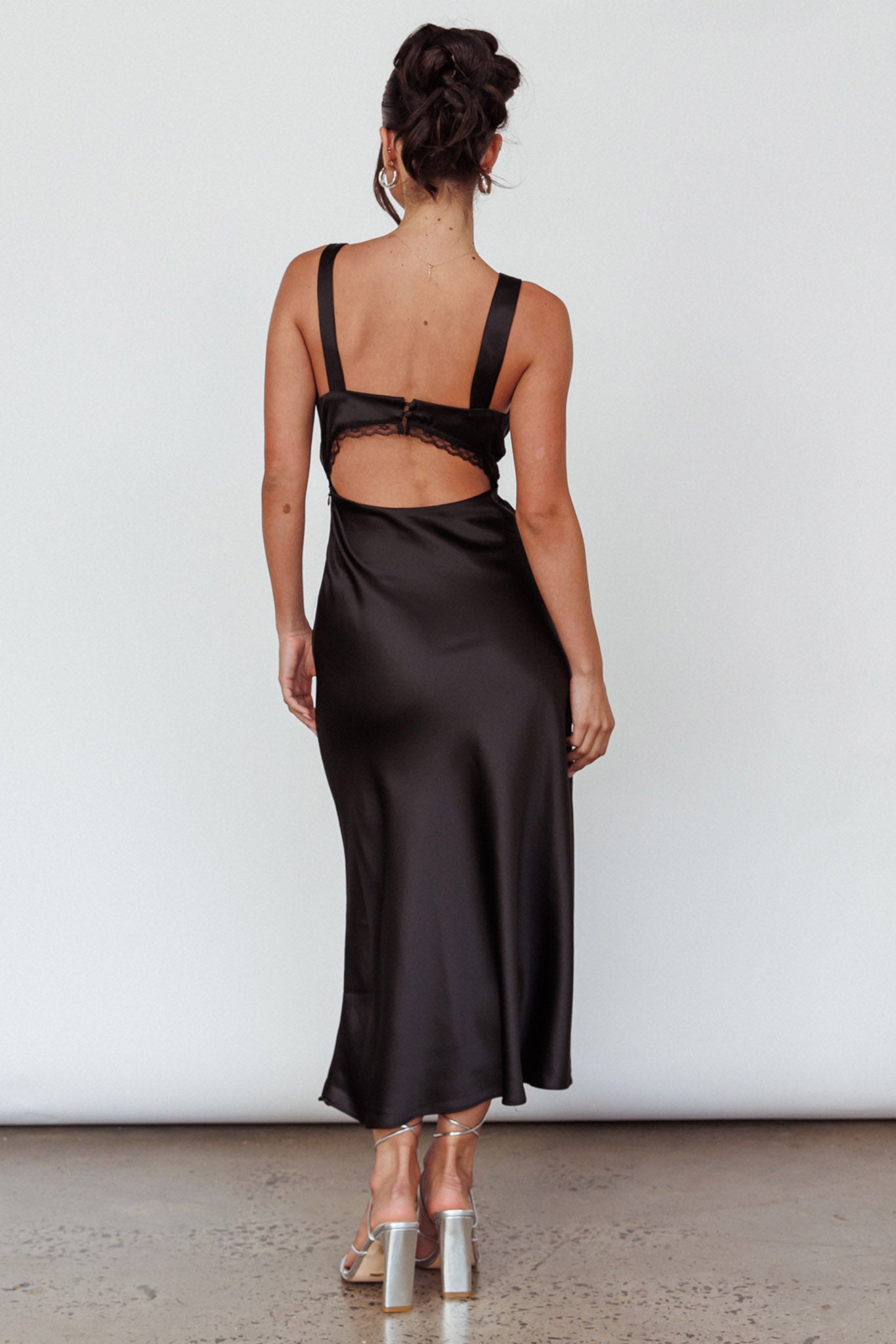Nyah Lace Trim Midi Dress Black-Maymioy