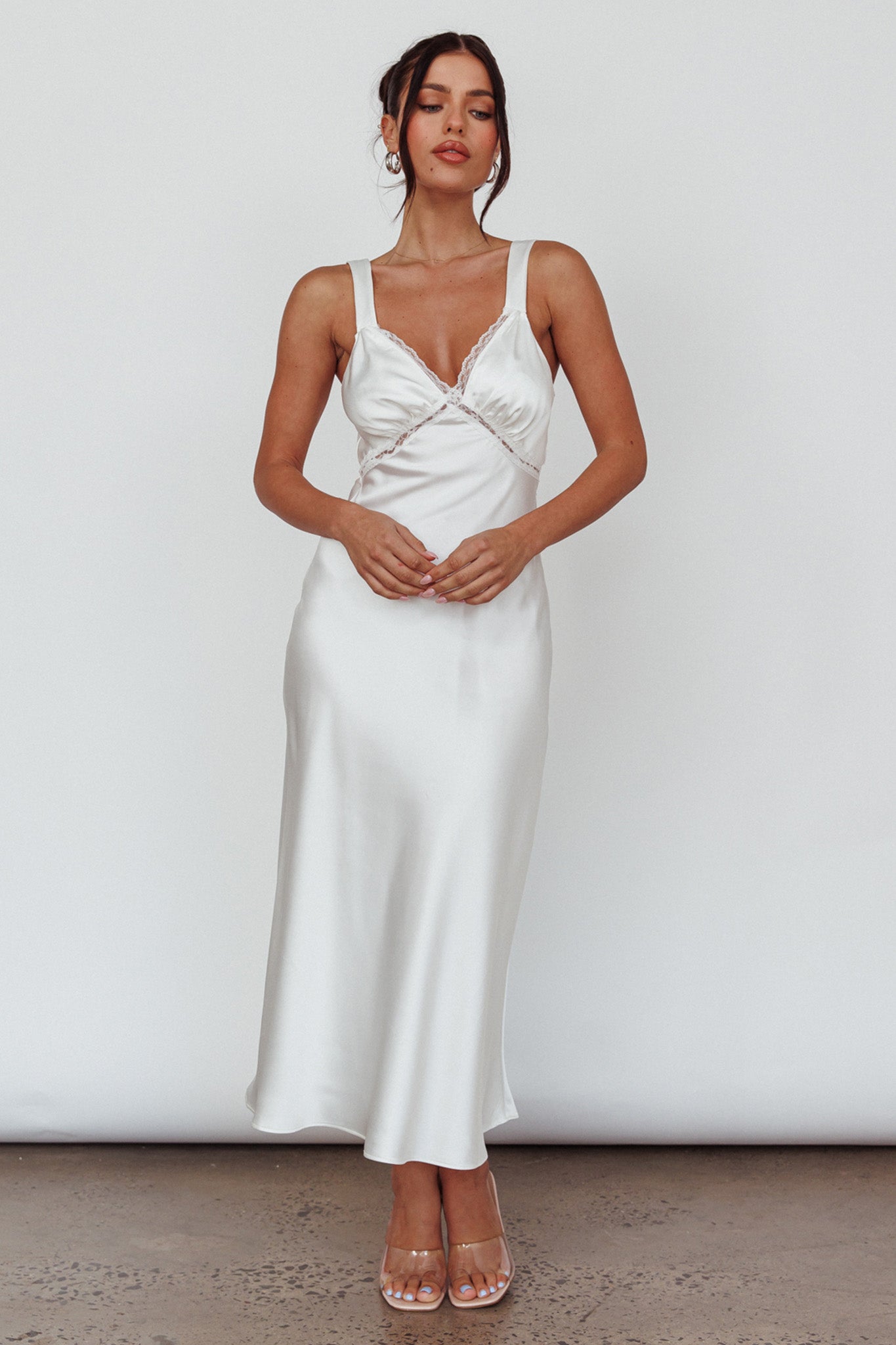 Nyah Lace Trim Midi Dress Off White-Maymioy