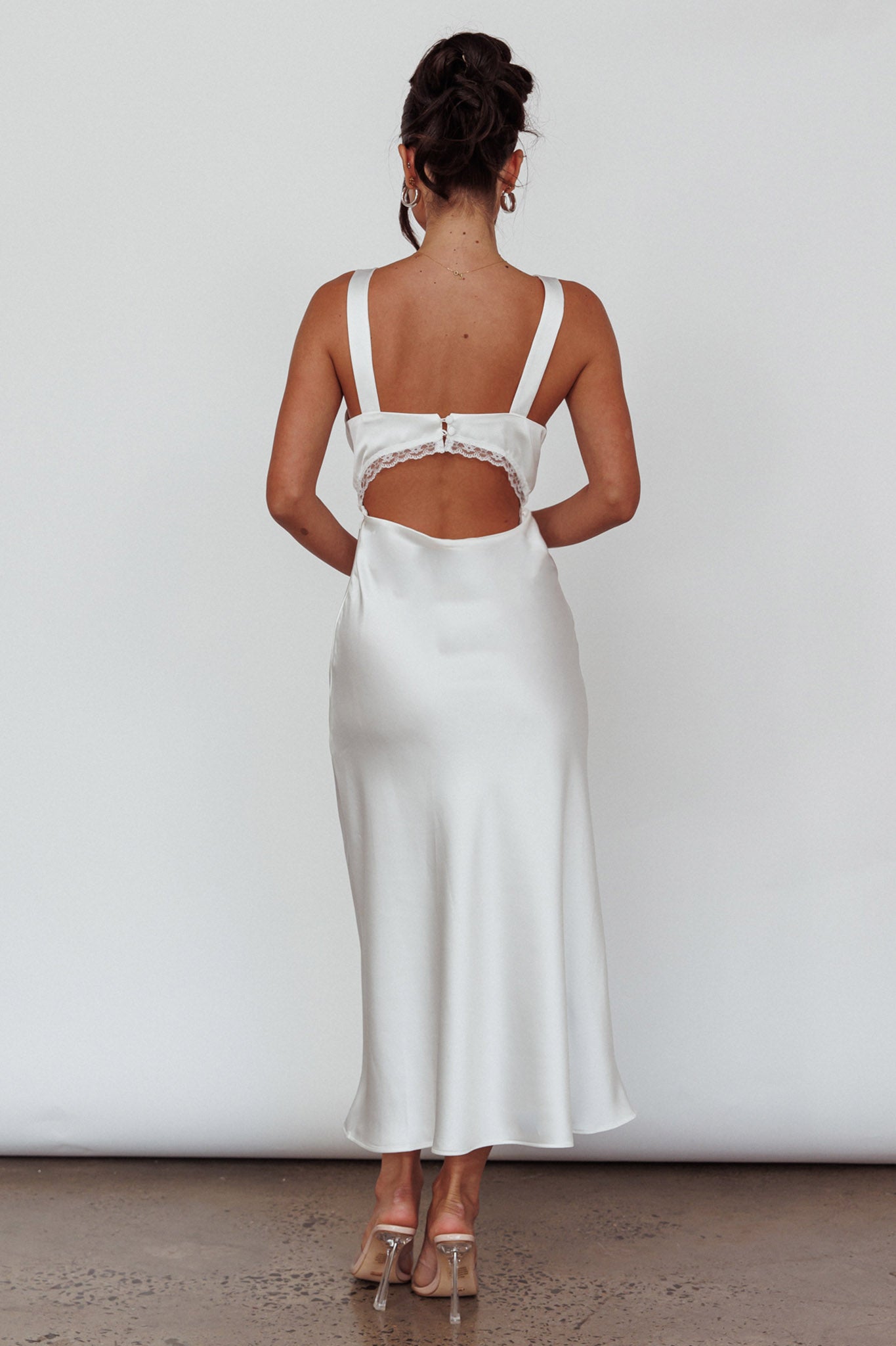 Nyah Lace Trim Midi Dress Off White-Maymioy