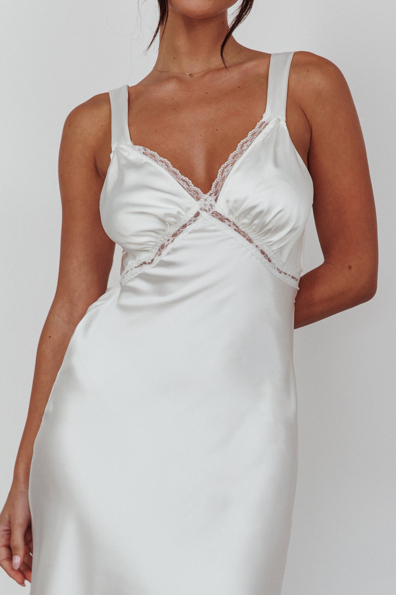 Nyah Lace Trim Midi Dress Off White-Maymioy