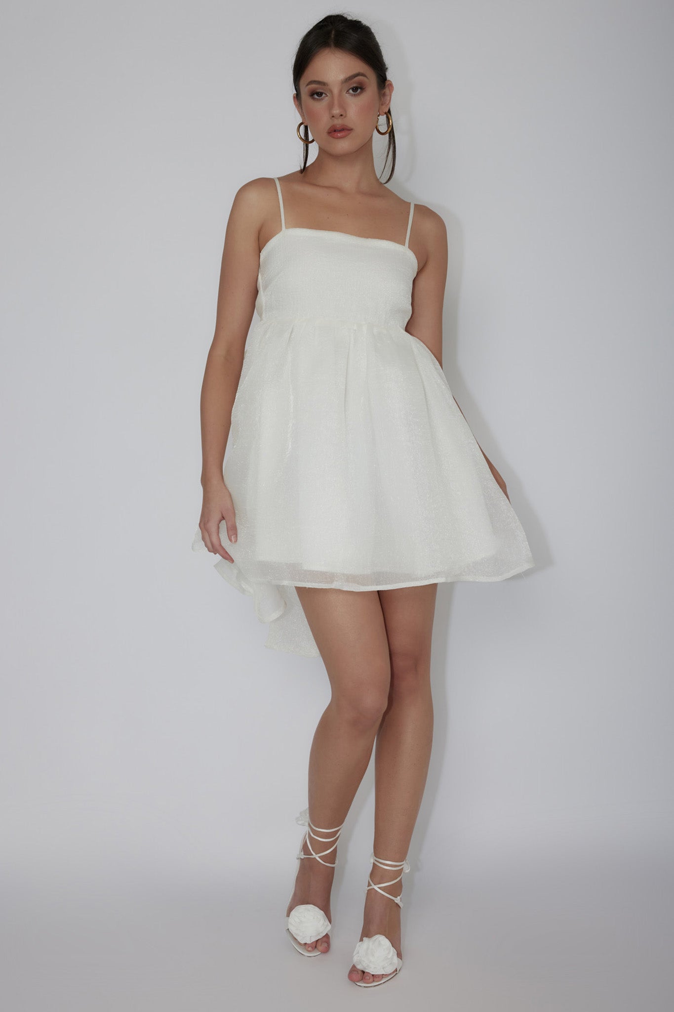 Diaz Bow Back Babydoll Mini Dress Ivory-Maymioy