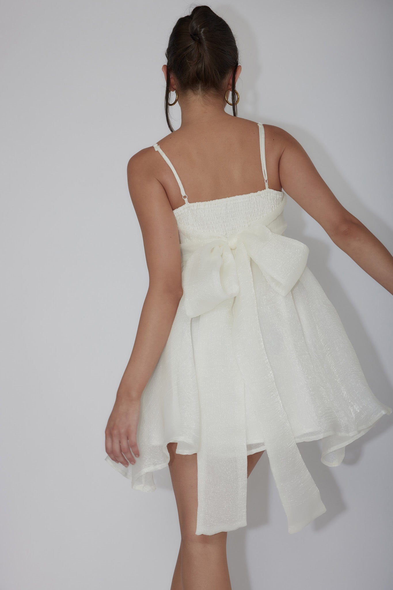 Diaz Bow Back Babydoll Mini Dress Ivory-Maymioy