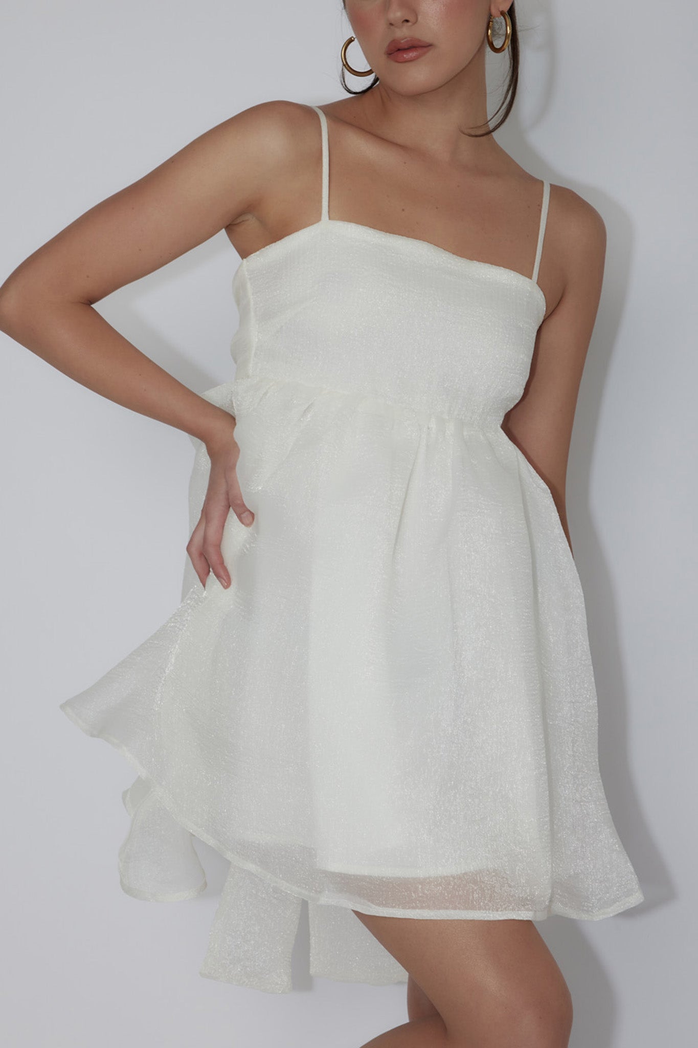 Diaz Bow Back Babydoll Mini Dress Ivory-Maymioy