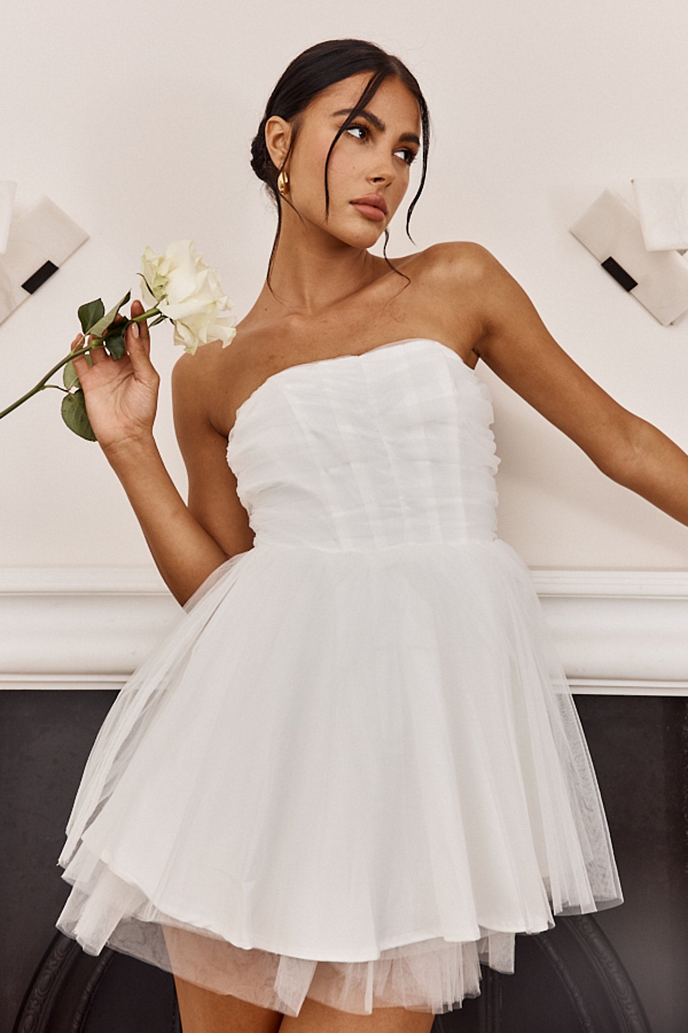 Summerlake Strapless Tulle Mini Dress Off White-Maymioy