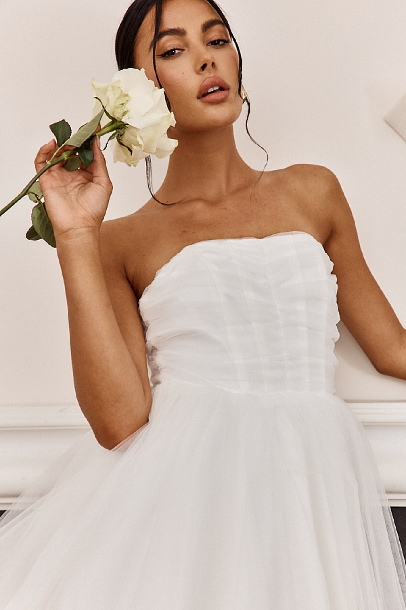 Summerlake Strapless Tulle Mini Dress Off White-Maymioy