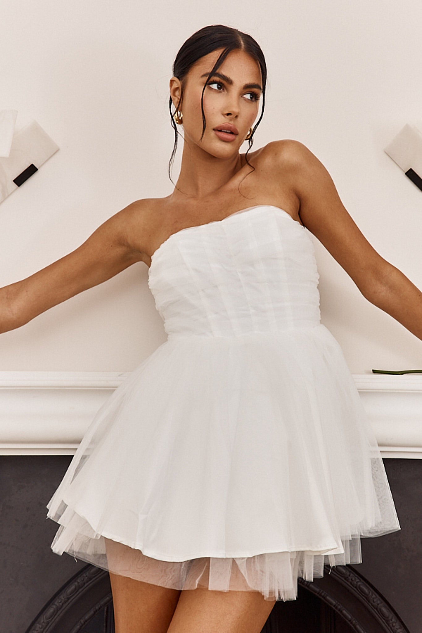 Summerlake Strapless Tulle Mini Dress Off White-Maymioy