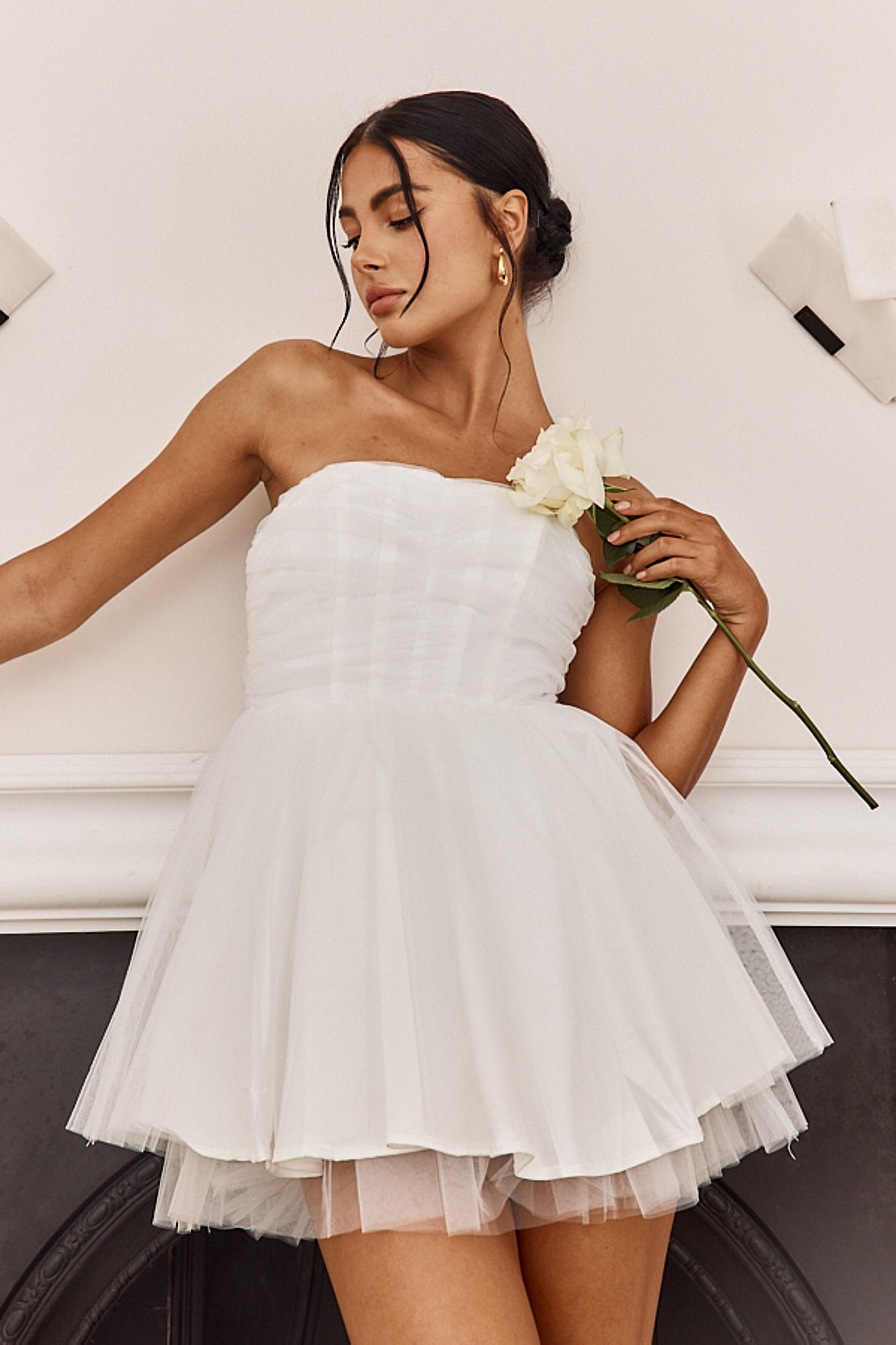 Summerlake Strapless Tulle Mini Dress Off White-Maymioy