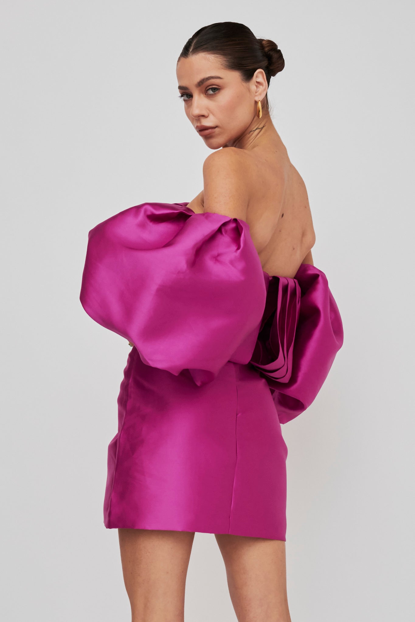 Dream Time Puffed Neckline Mini Dress Magenta-Maymioy