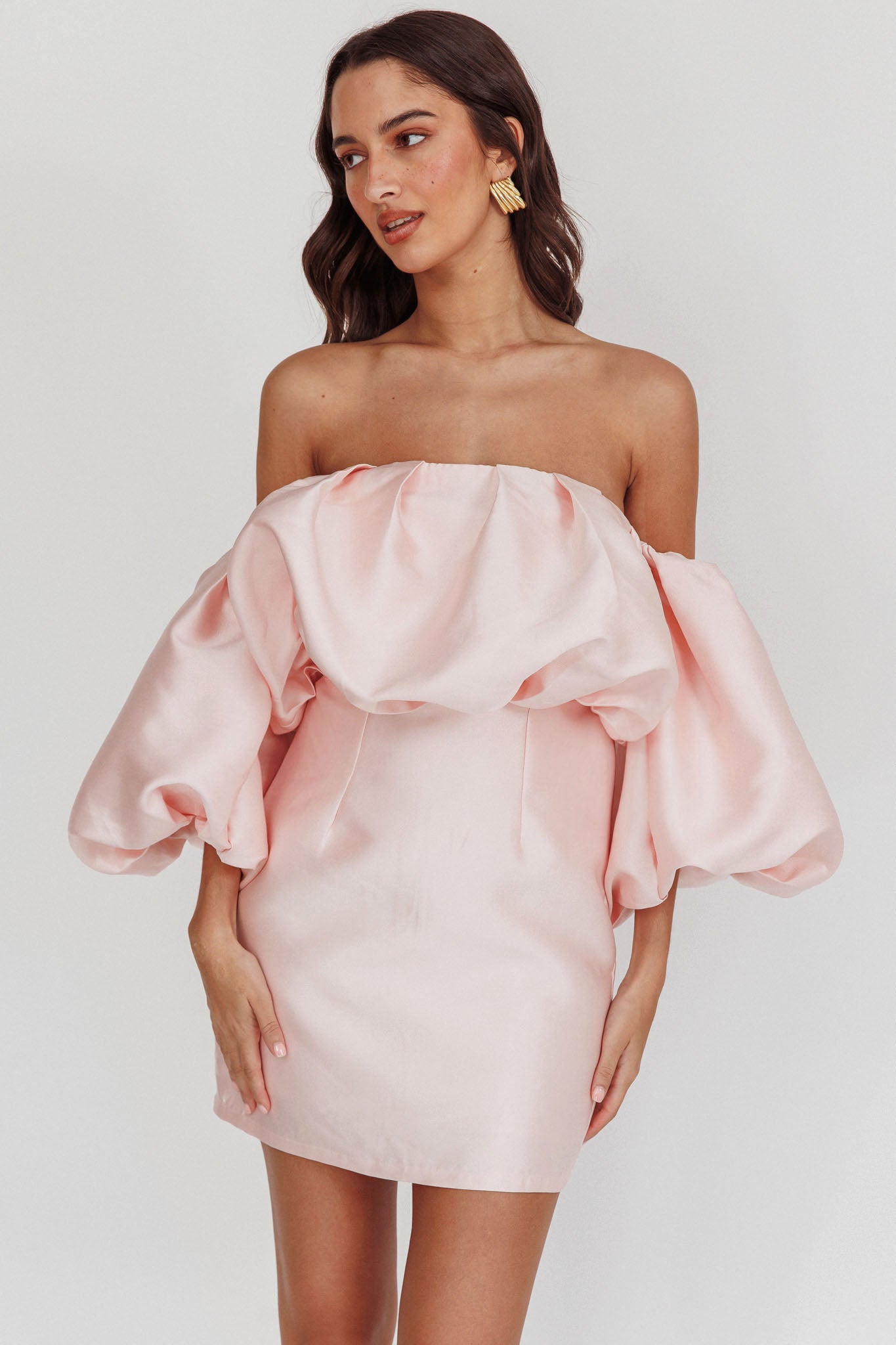 Dream Time Puffed Neckline Mini Dress Blush-Maymioy