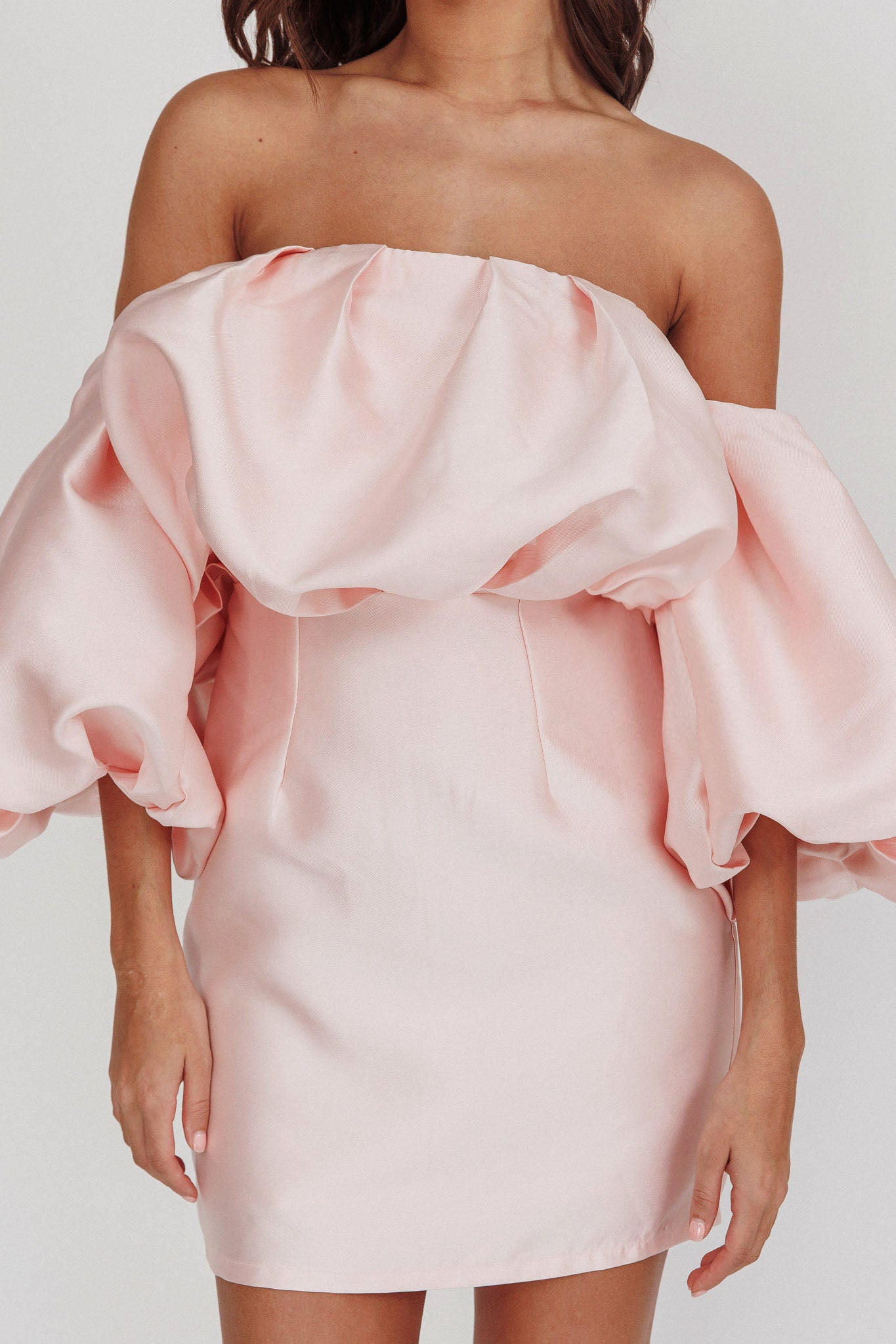 Dream Time Puffed Neckline Mini Dress Blush-Maymioy