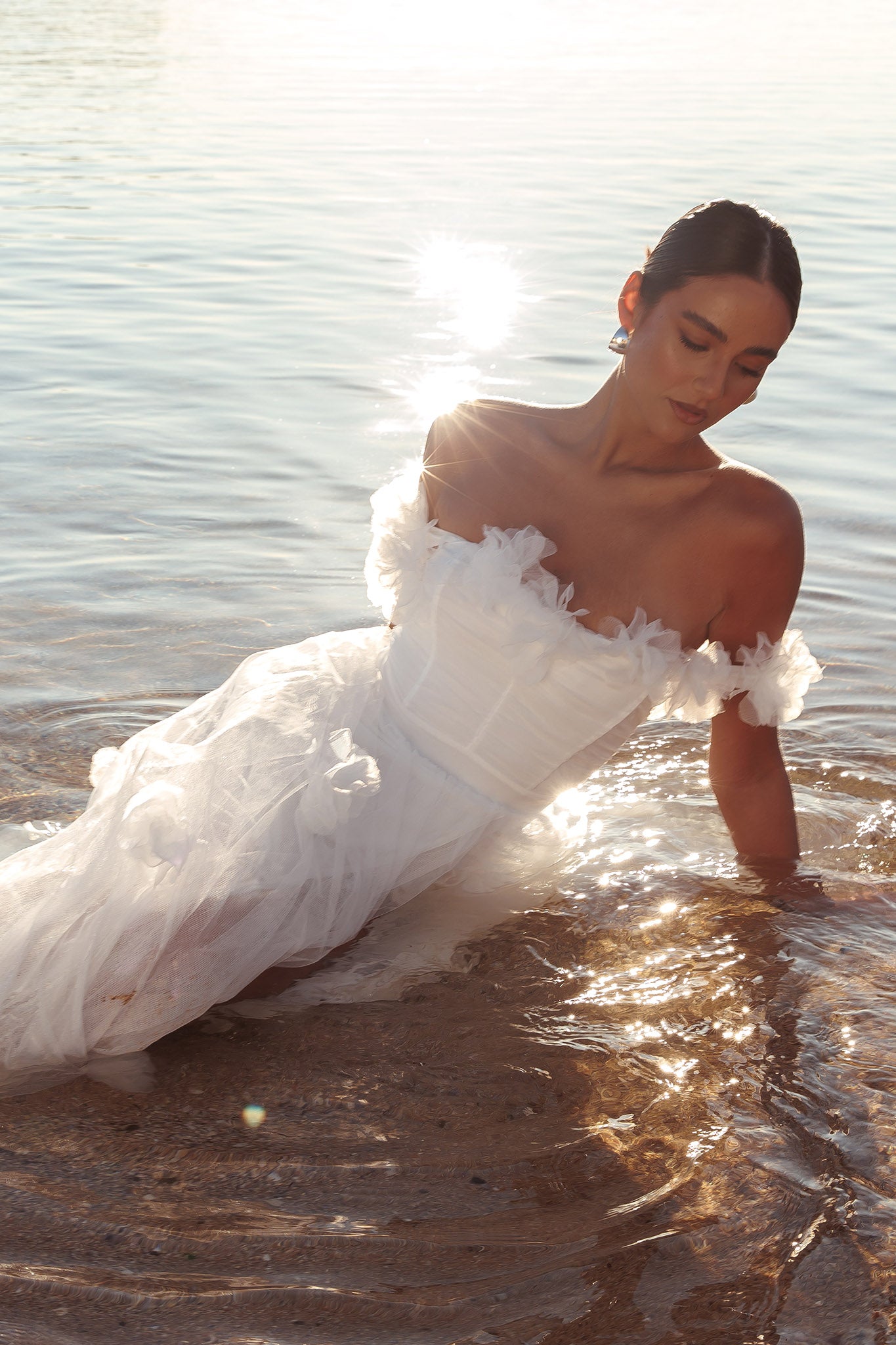 Good Things Tulle Rosette Maxi Dress Ivory-Maymioy