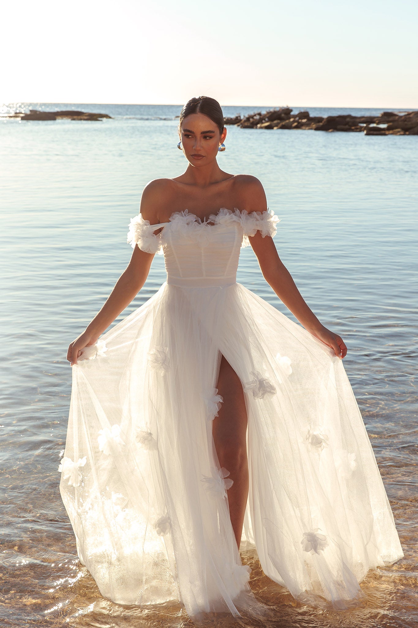 Good Things Tulle Rosette Maxi Dress Ivory-Maymioy