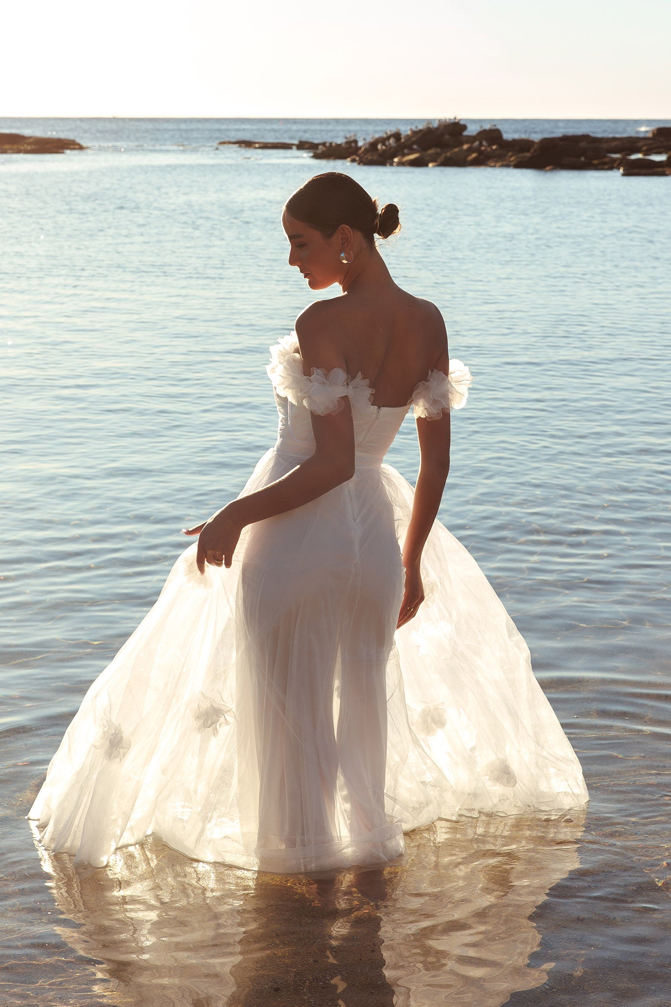 Good Things Tulle Rosette Maxi Dress Ivory-Maymioy
